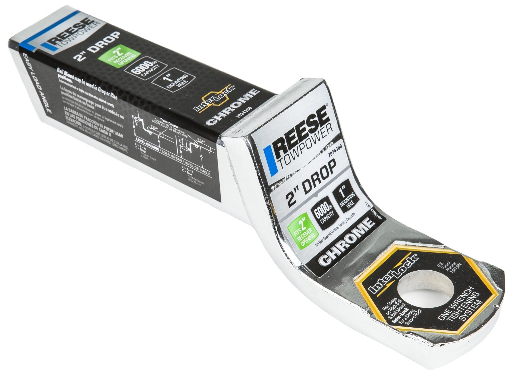 Reese Towpower 7034300 2&quot; Drop Chrome Class III Interlock Ball Mount