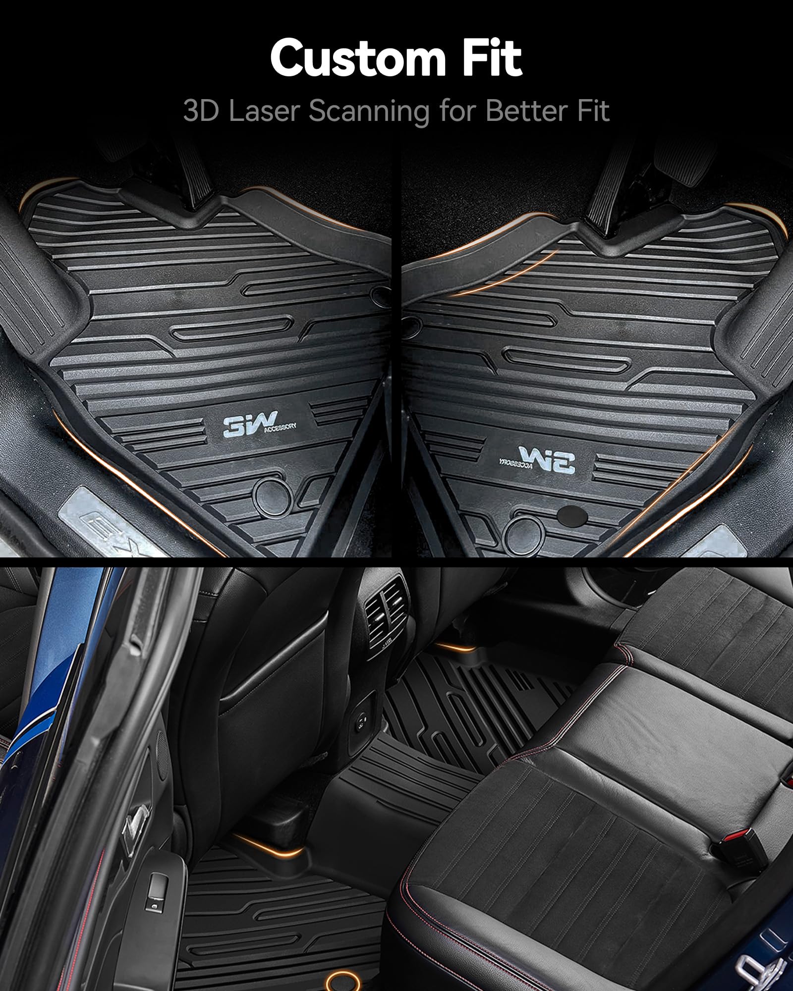 3W Ford Explorer Floor Mats Custom Fit For 2020 2021 2022 2023 2024 2025, All Weather Tpe Floor Liner Liner For Ford Explorer Ac
