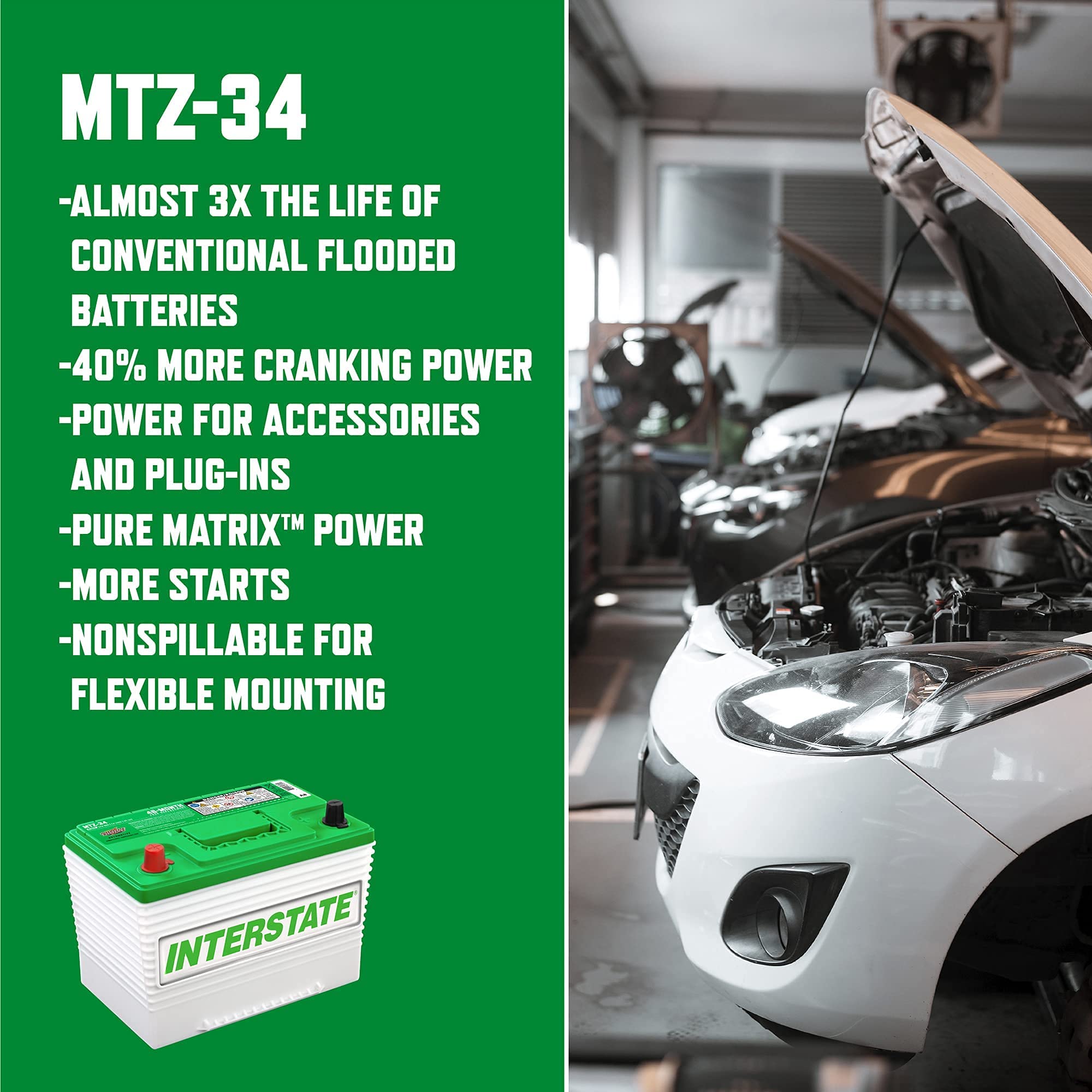 Interstate Batteries Automotive Battery 12V 63Ah (Group 34) 800CCA SLI Pure Lead AGM Automobile Replacement Battery for Cars, SU