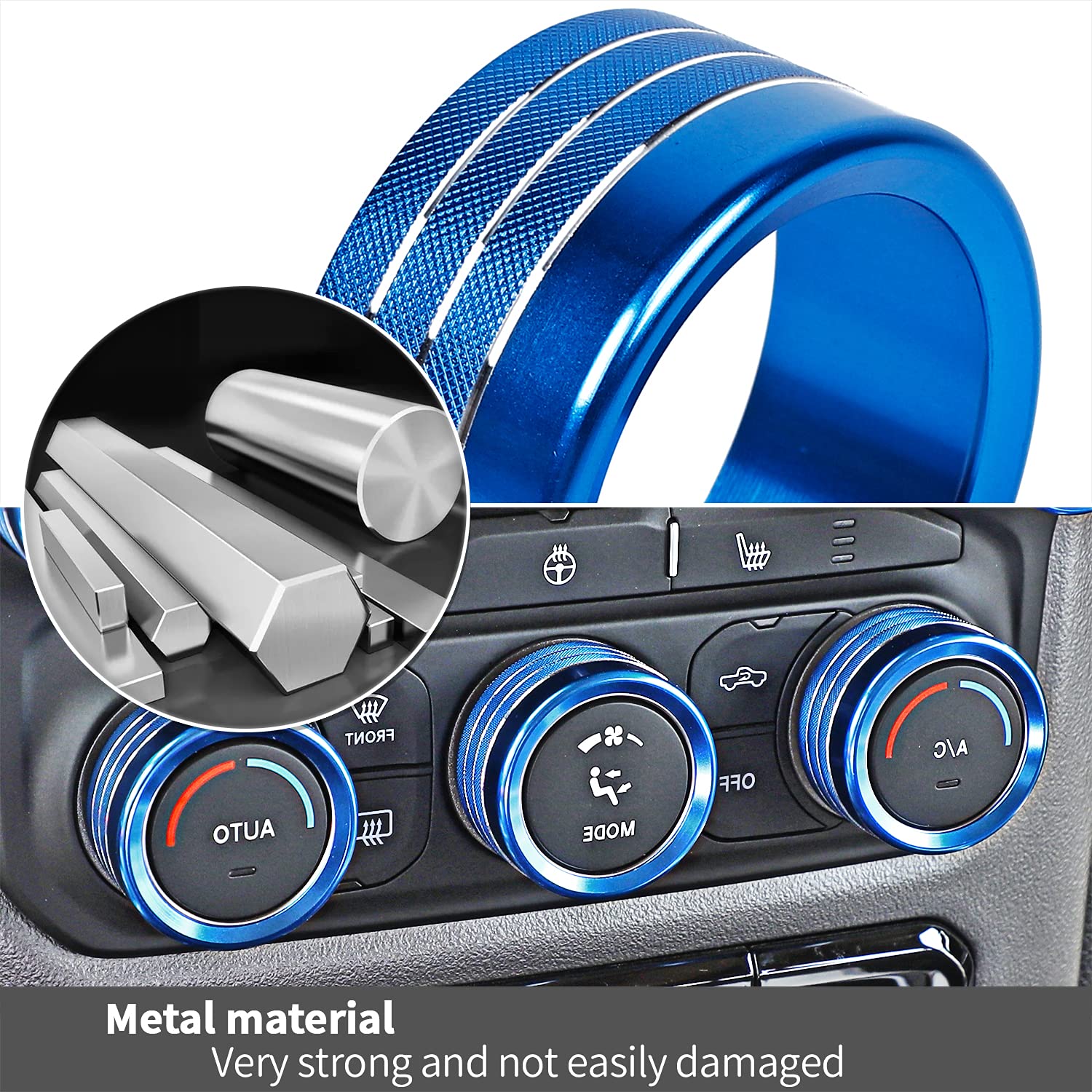 Voodonala for Dodge RAM Aluminum Center Console AC Radio Switch Knob Cover for 2018-2025+ RAM Interior Accessories, 5pcs Blue