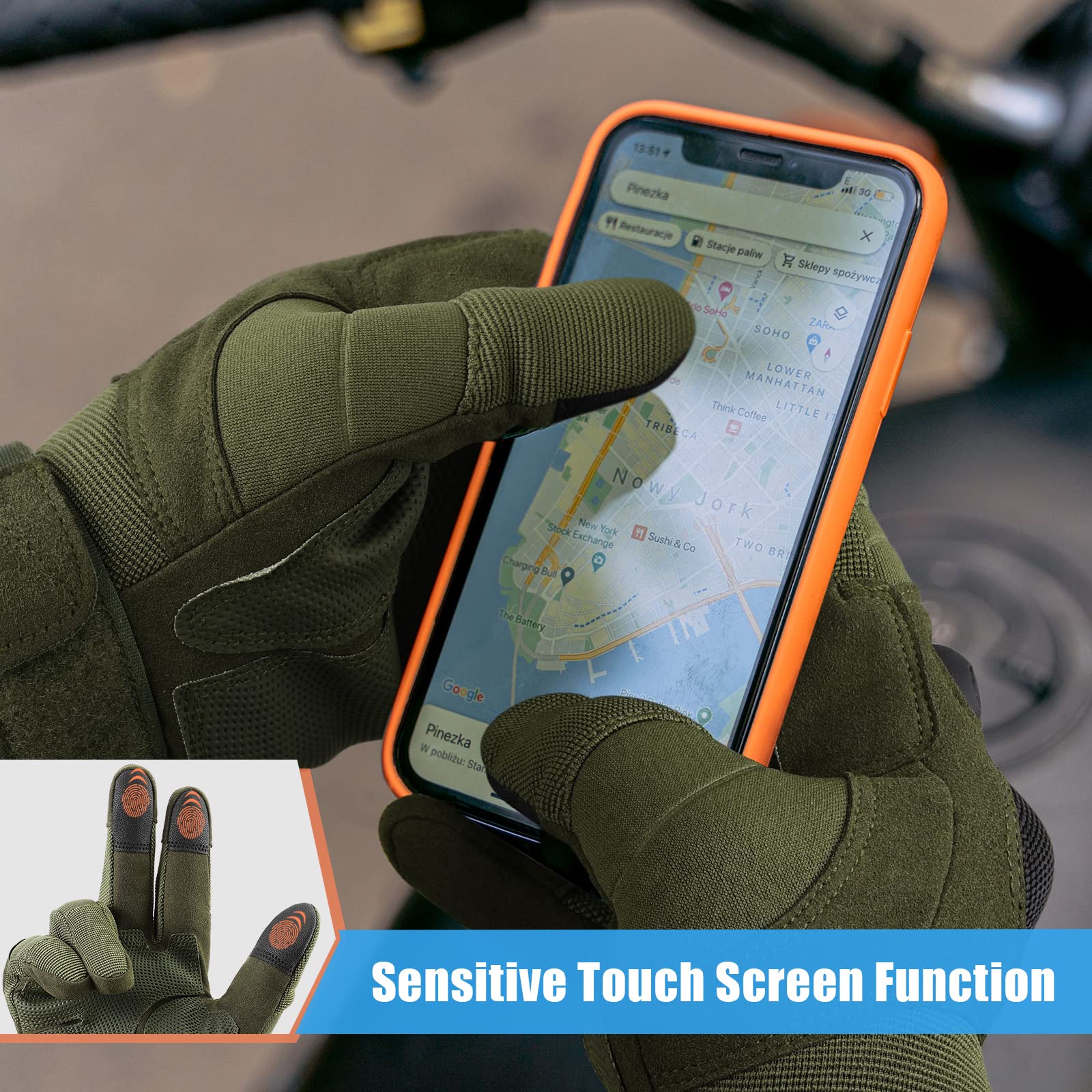 Cierto Motorcycle Gloves For Women Men: Touch Screen Tactical Glove With Full Finger Breathable Hard Knuckle And Adjustable Wris