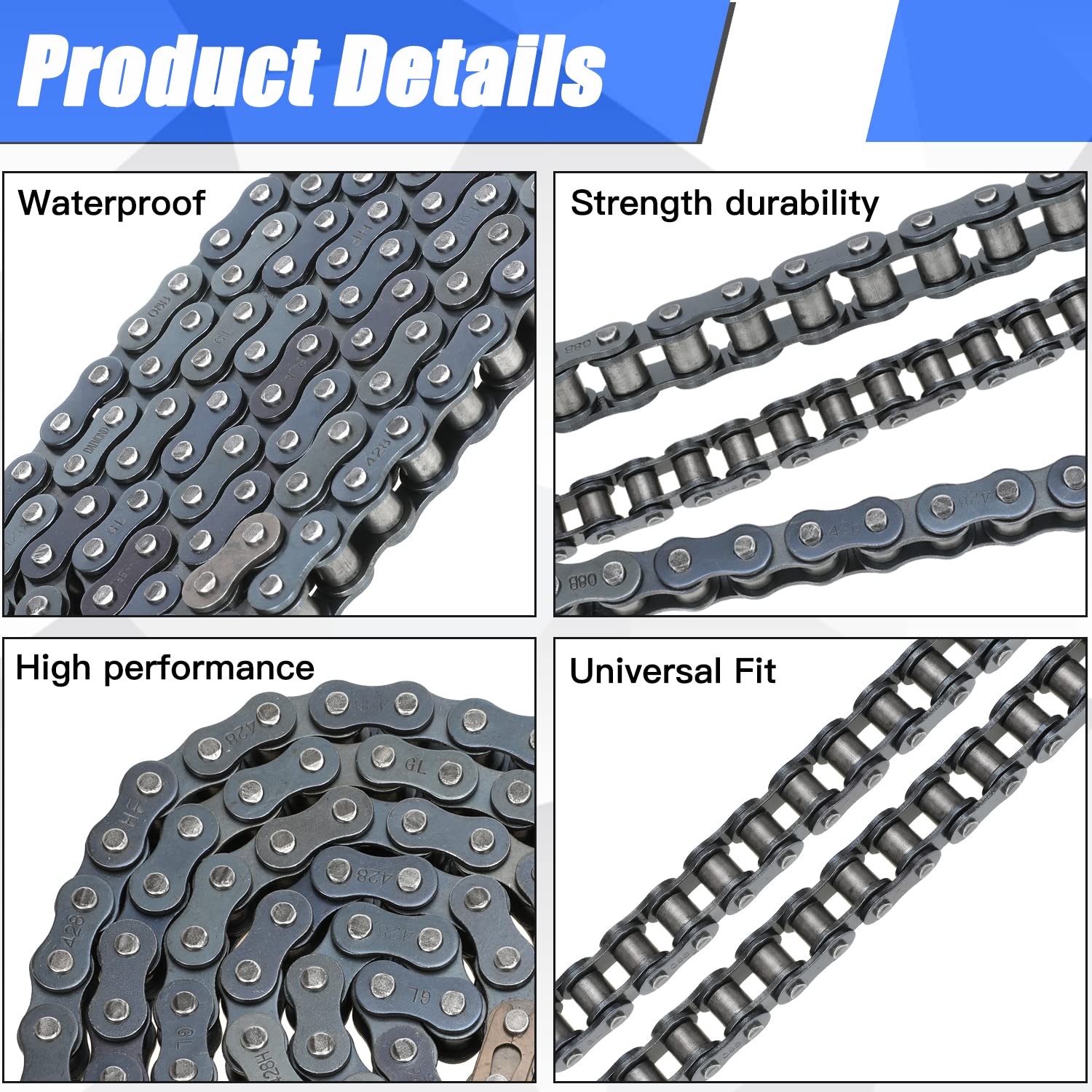 Yoxufa 428 Motorcycle Chain 102 Links For 110Cc 125Cc 150Cc Crf50 Xr50 Coolster Apollo 50Cc 70Cc 90Cc Pit Dirt Bike 4 Wheeler Atv Quad Ttr225 Grom Taotao Db17 Db27 Blazer Sunl Vitacci Go Kart Parts
