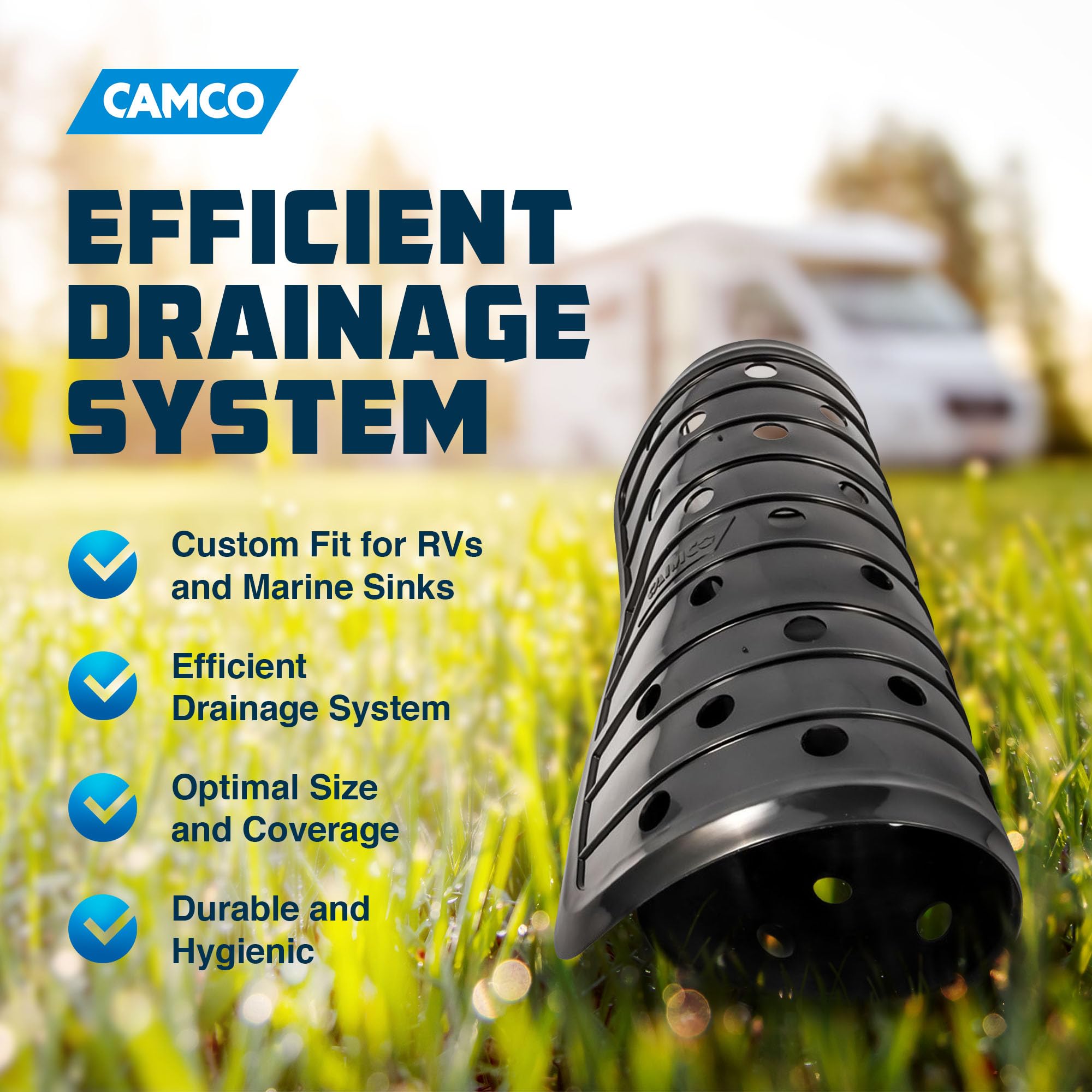 Camco 10 Inch X 11.75 Inch Durable Compact Vinyl Kitchen Sink Pad Mat With Drain Holes, For Rv, Camper, Marine, And Boat Sinks, Black