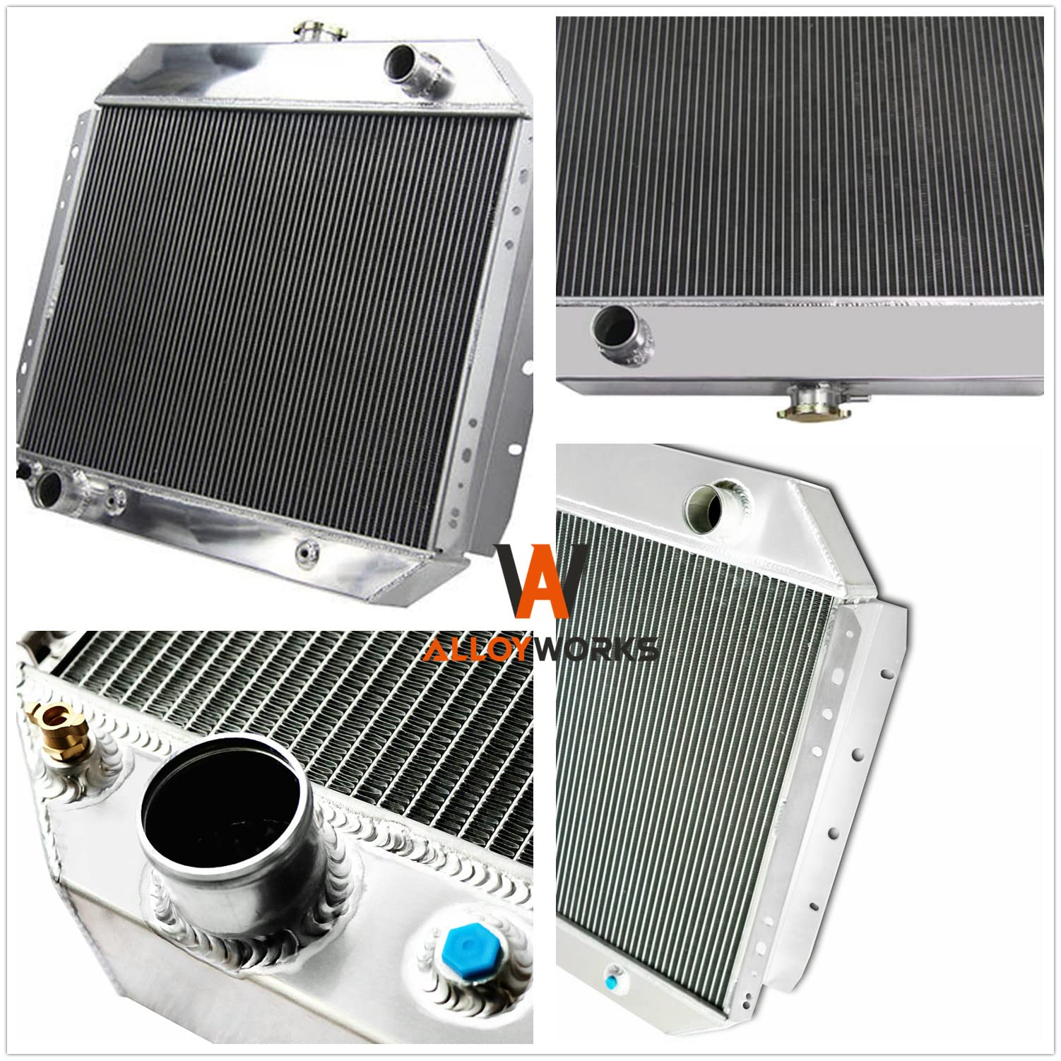 ALLOYWORKS 3 Row Aluminum Radiator for Ford Trucks F100 F150 F250 F350 1966-1979 Bronco Pickup Truck 66 67 68 69 70 71 72 73 74