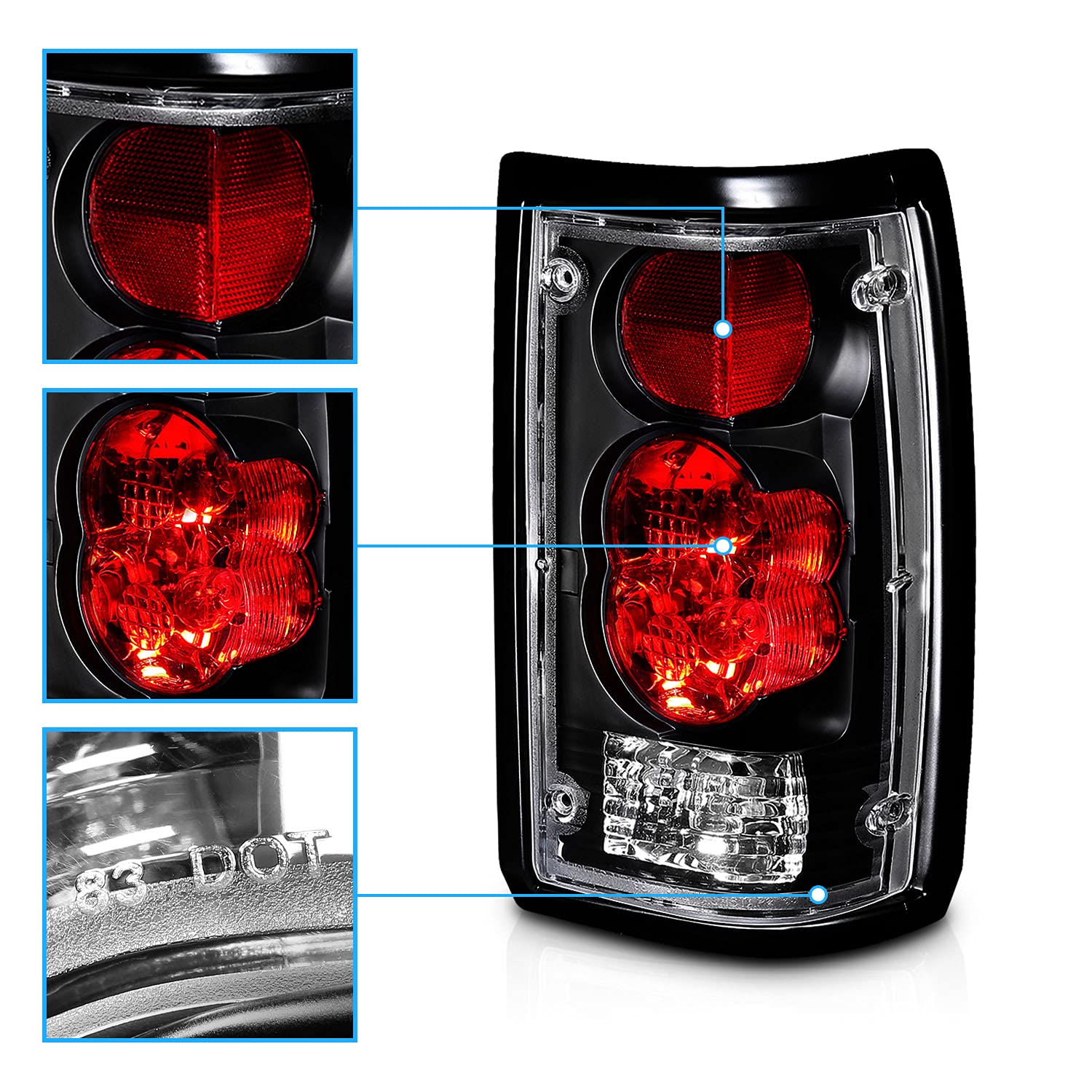 Amerilite Black Euro Tail Lights For 1986-1993 Mazda B2000 Seried Pick Up Truck - Passenger And Driver Side