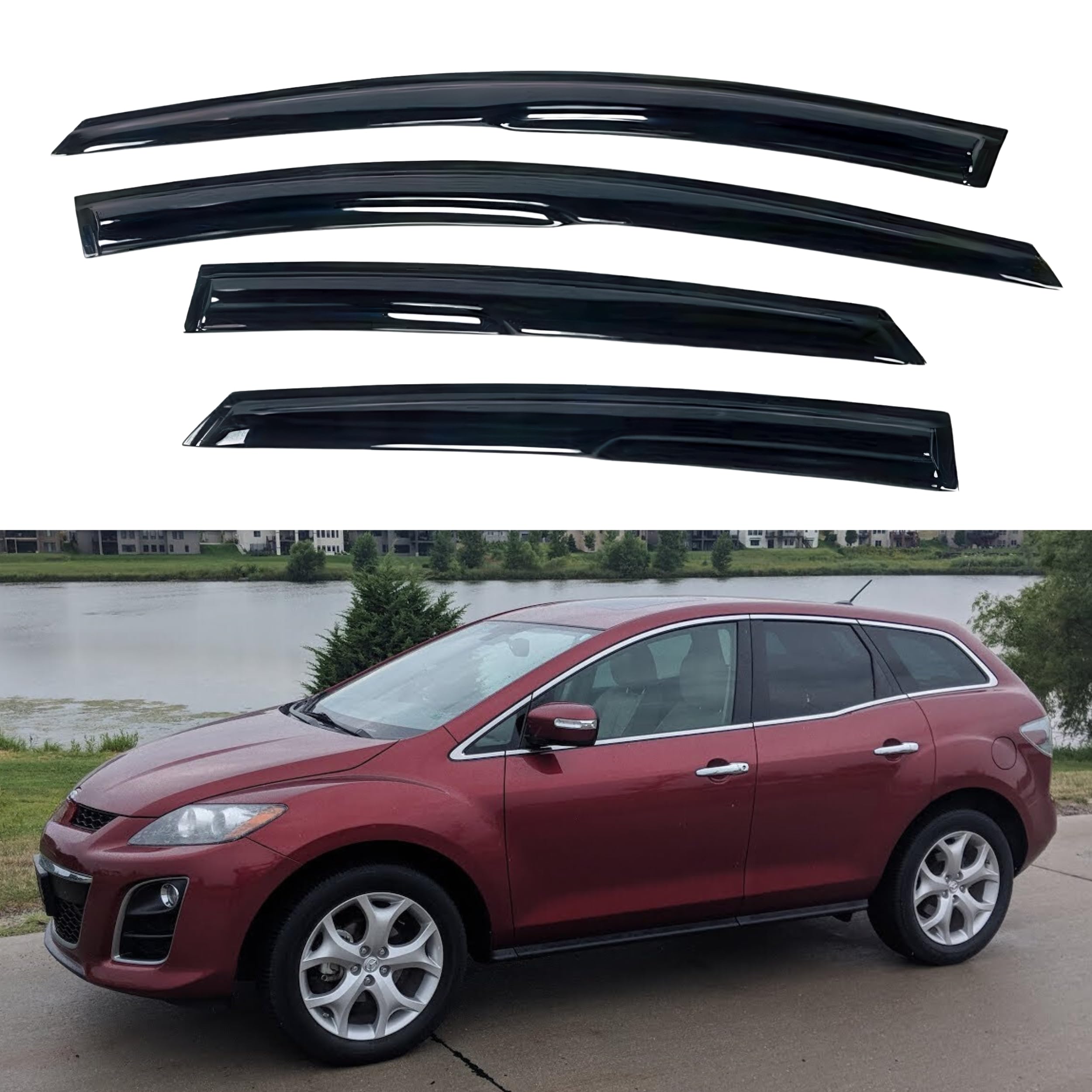 Ig Window Visor For Mazda Cx-7 2008-2011 (Cx7), Rain Guard Tape-On Extra Durable Sun Wind Side Vent Window Deflector Mugen Style