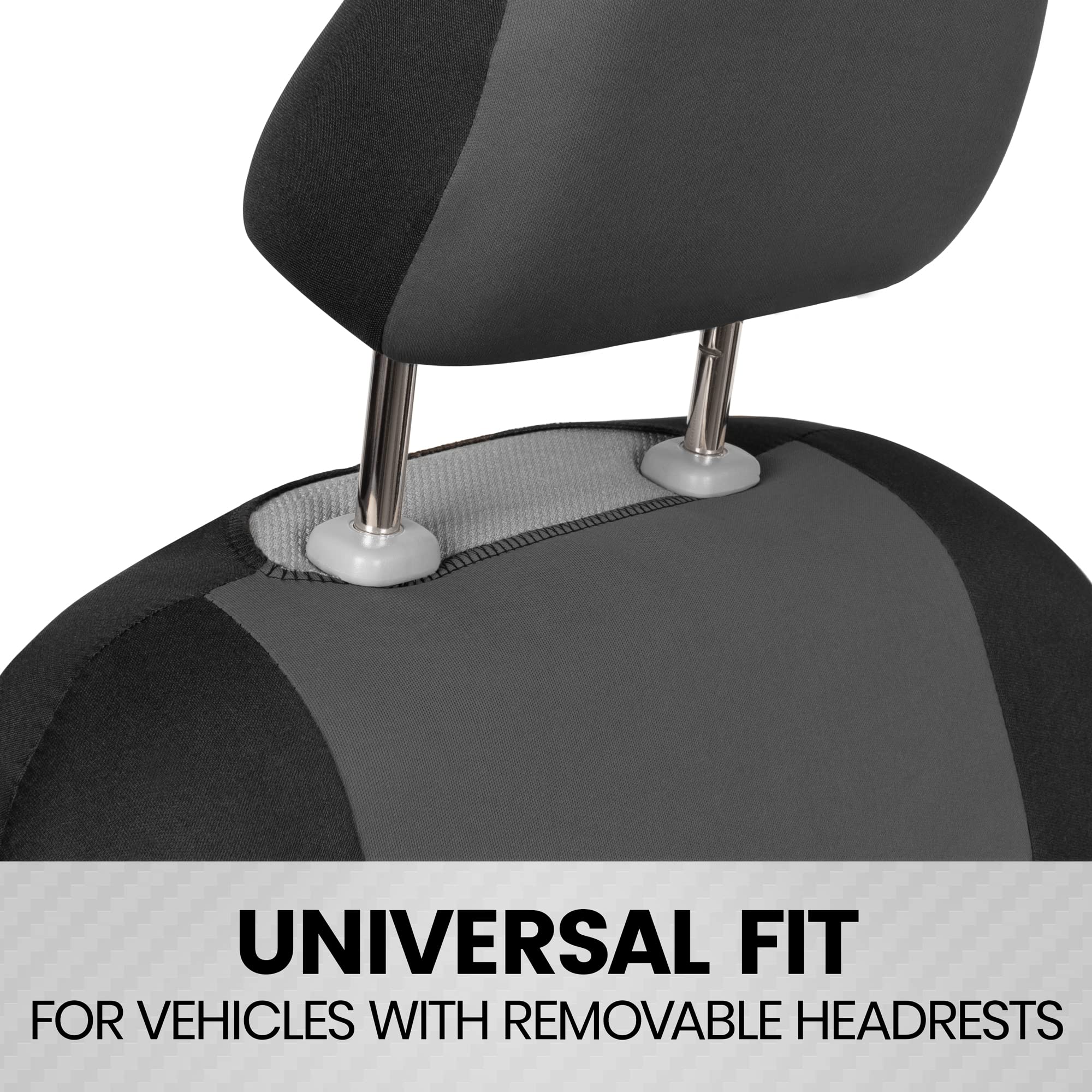 Bdk Polypro Car Seat Covers Full Set In Charcoal On Black With Steering Wheel Cover & Seat Belt Pads - Front And Rear Split Benc