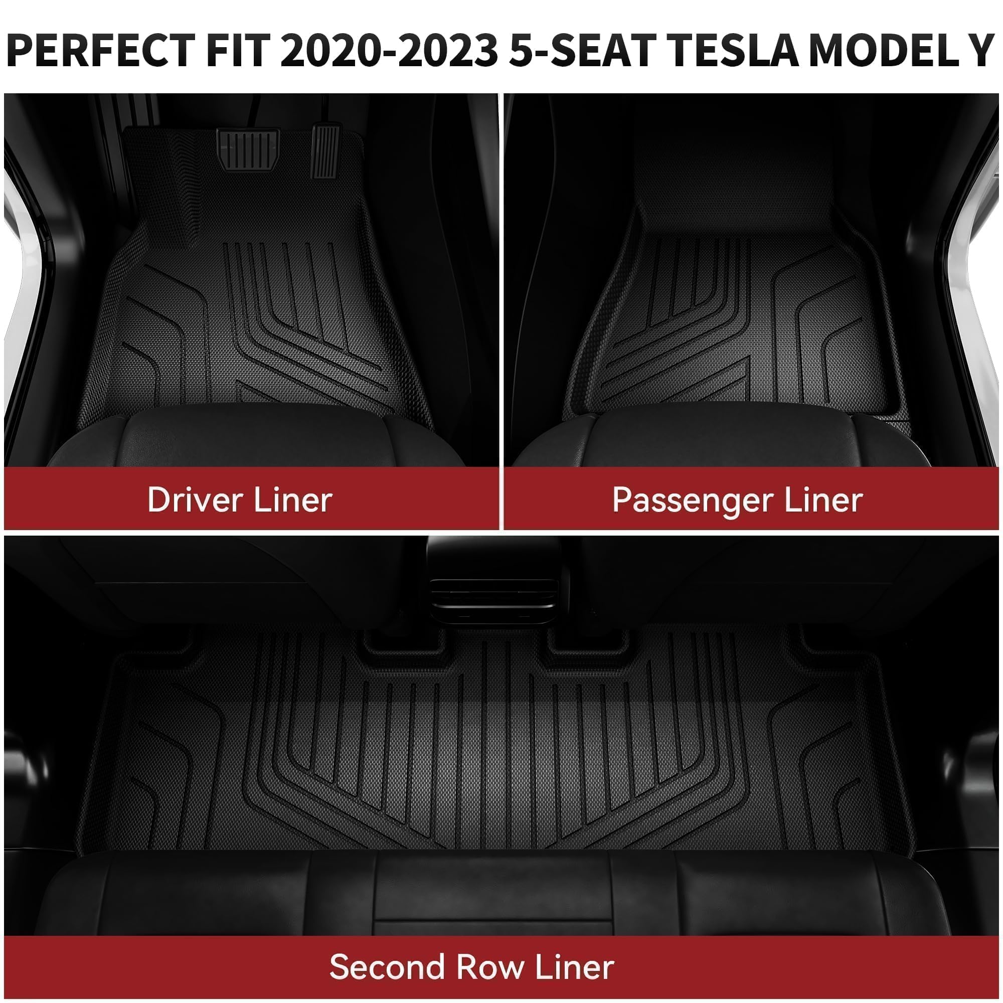 Yitamotor Floor Mats Full Set Compatible With Tesla Model Y 2021-2024 2025 5 Seater (Not Fit Model Y Juniper), All-Weather Cargo