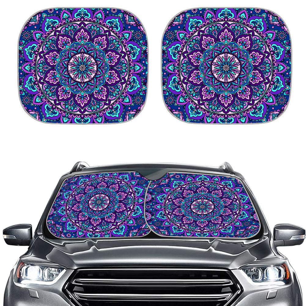 Renewold Windshield Sunshade For Car,Mandala Inspired Ethnic Boho Native,Front Window Sun Shade Visor Shield Cover Pack Of 2,Uni