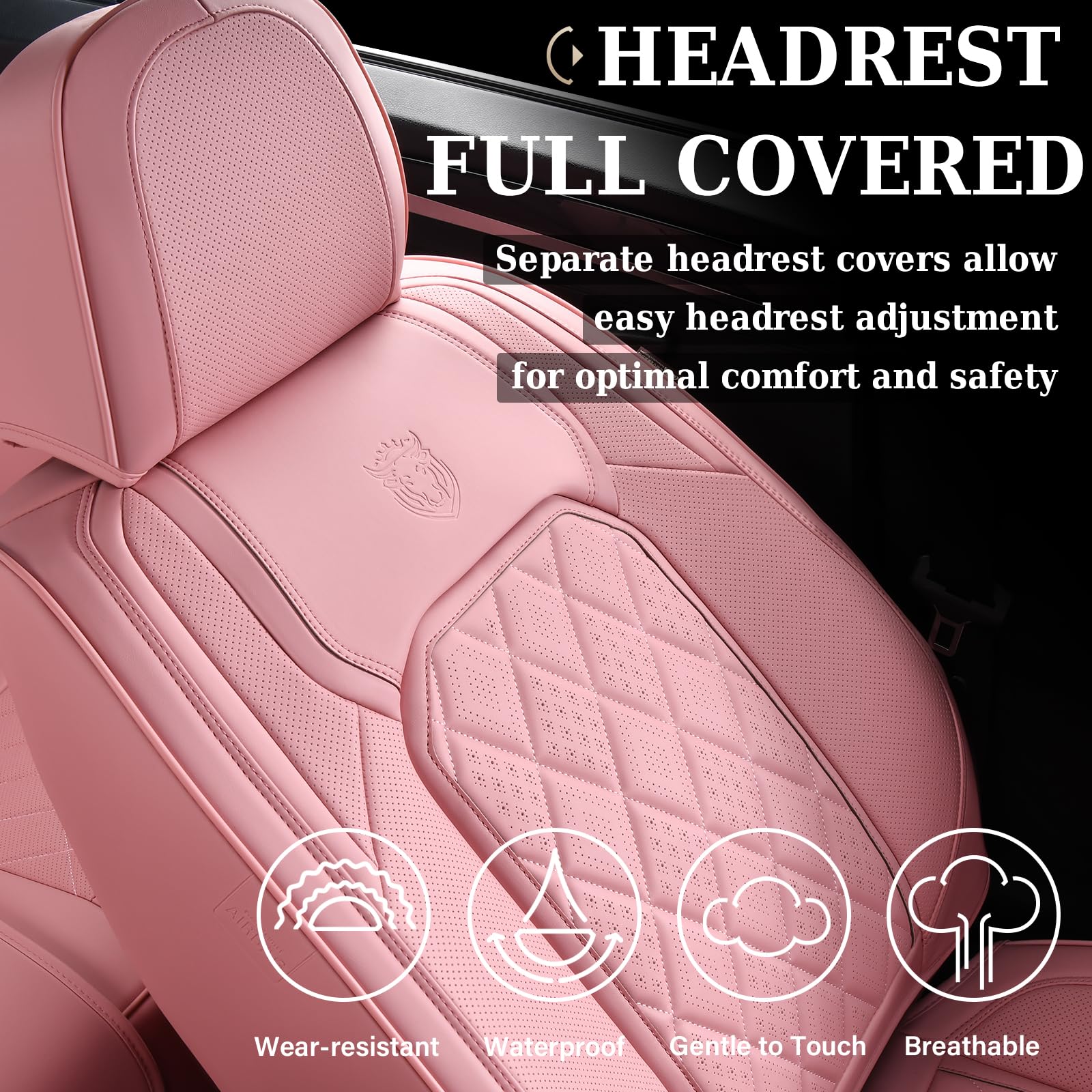 Coverado Front Seat Covers, Luxury Faux Leather Seat Covers For Cars, Pink Car Seat Covers, Car Seat Protector Waterproof, Autom