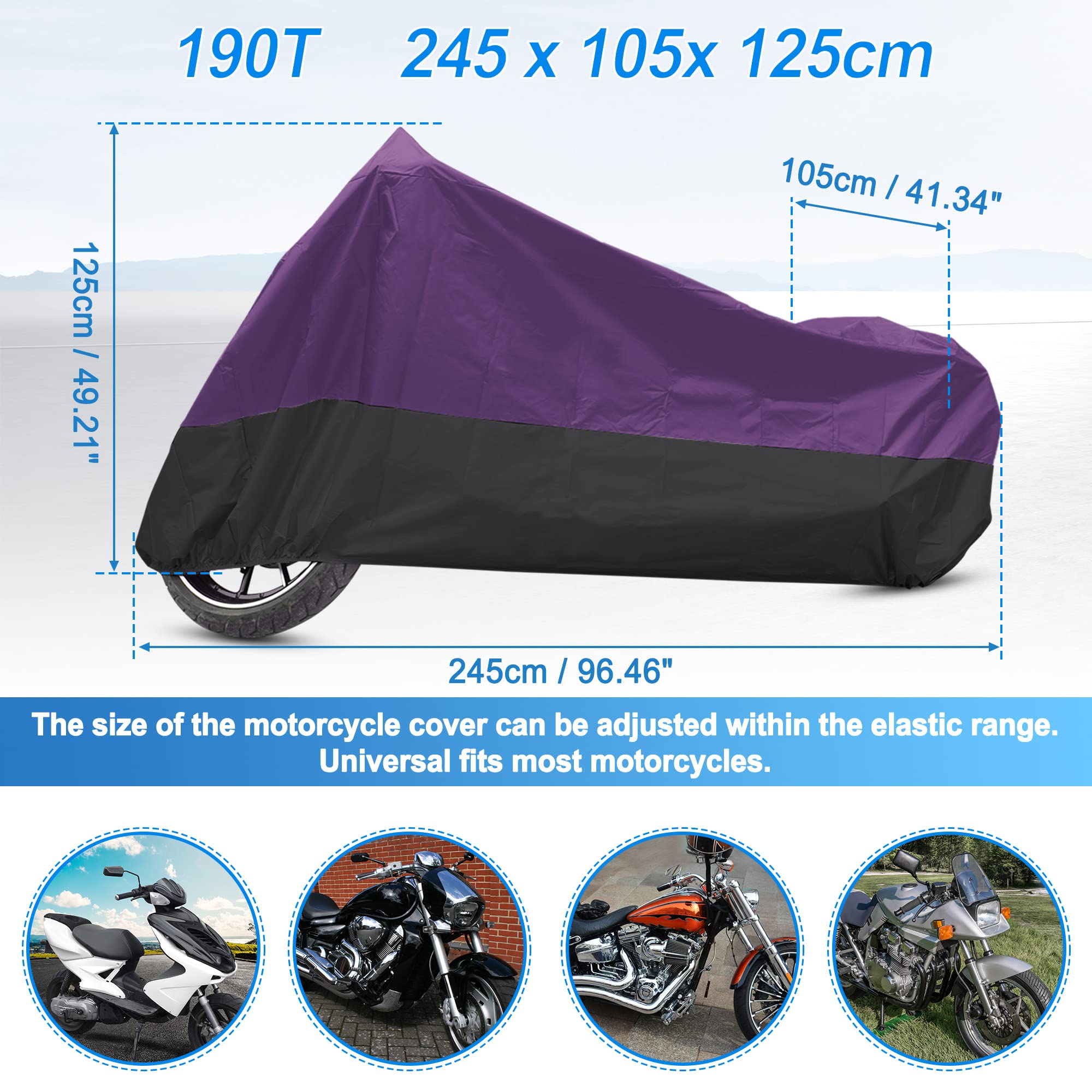 Uxcell Motorcycle Cover Bike All Season Waterproof Dustproof Protective Outdoor Motorbike Rain Cover 190T Xl Purple Black For Ha