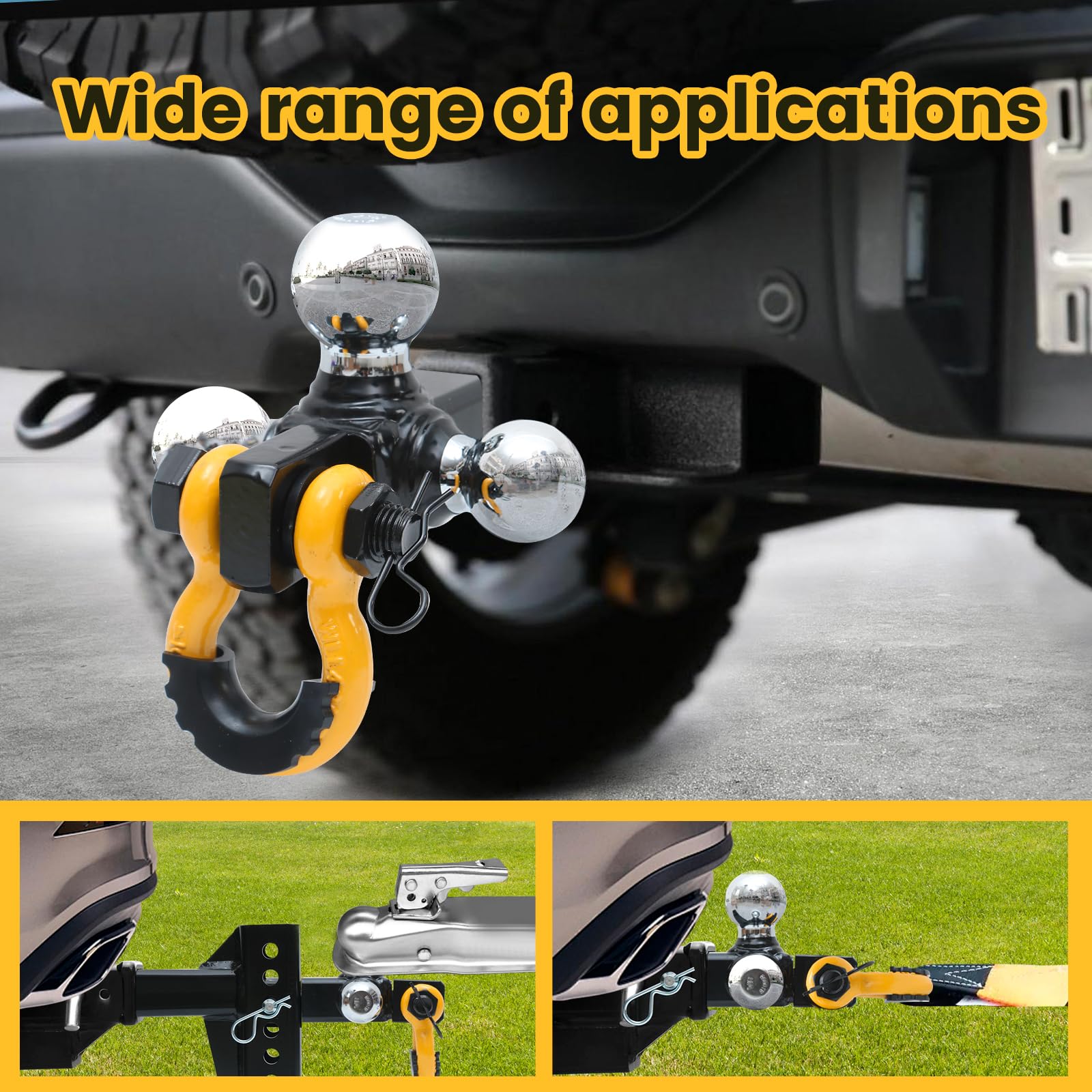 Maxxhaul 51003 Trailer Hitch Tri Ball Mount With Hook Pin Rotatable Tow Shackle 2 In Receiver 12000 Lbs Capacity Heavy Duty With