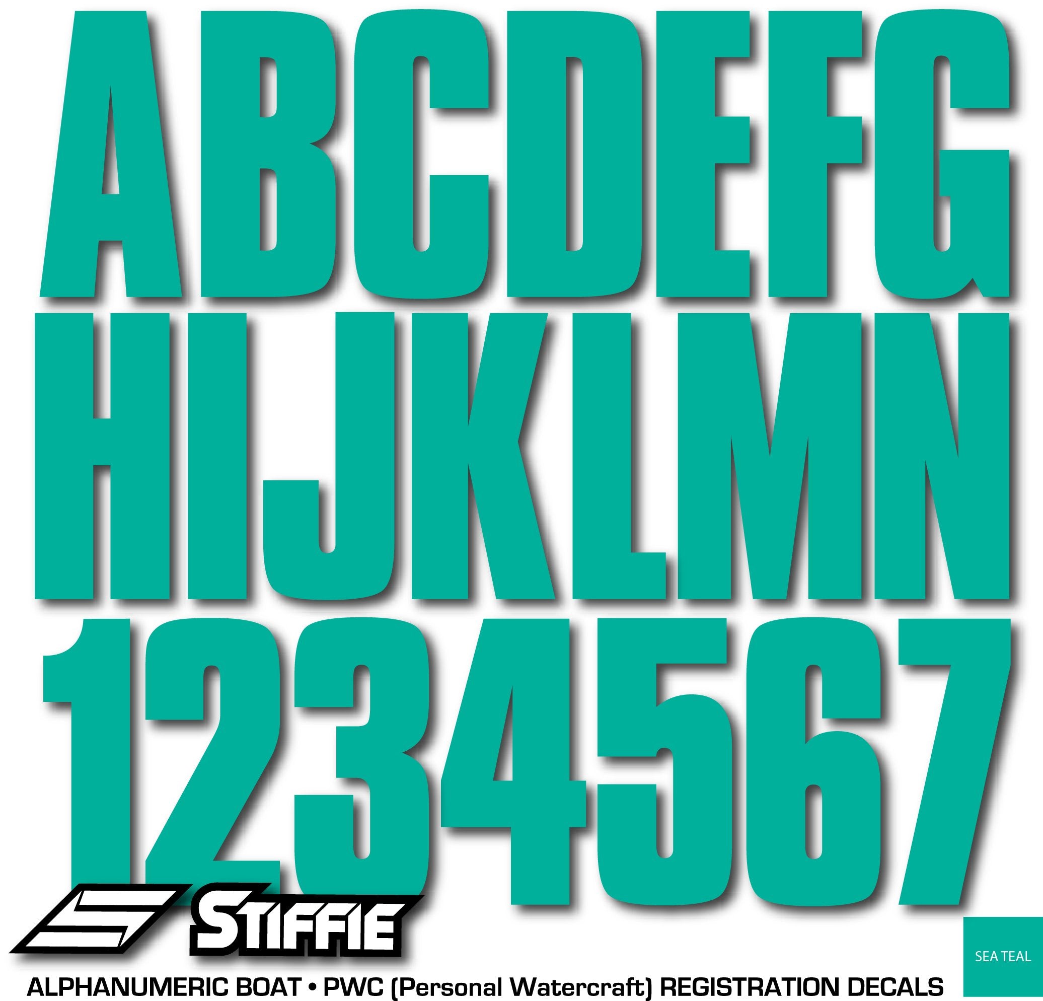 Uniline Sea Teal 3 Alpha-Numeric Registration Identification Numbers Stickers Decals For Boats & Personal Watercraft