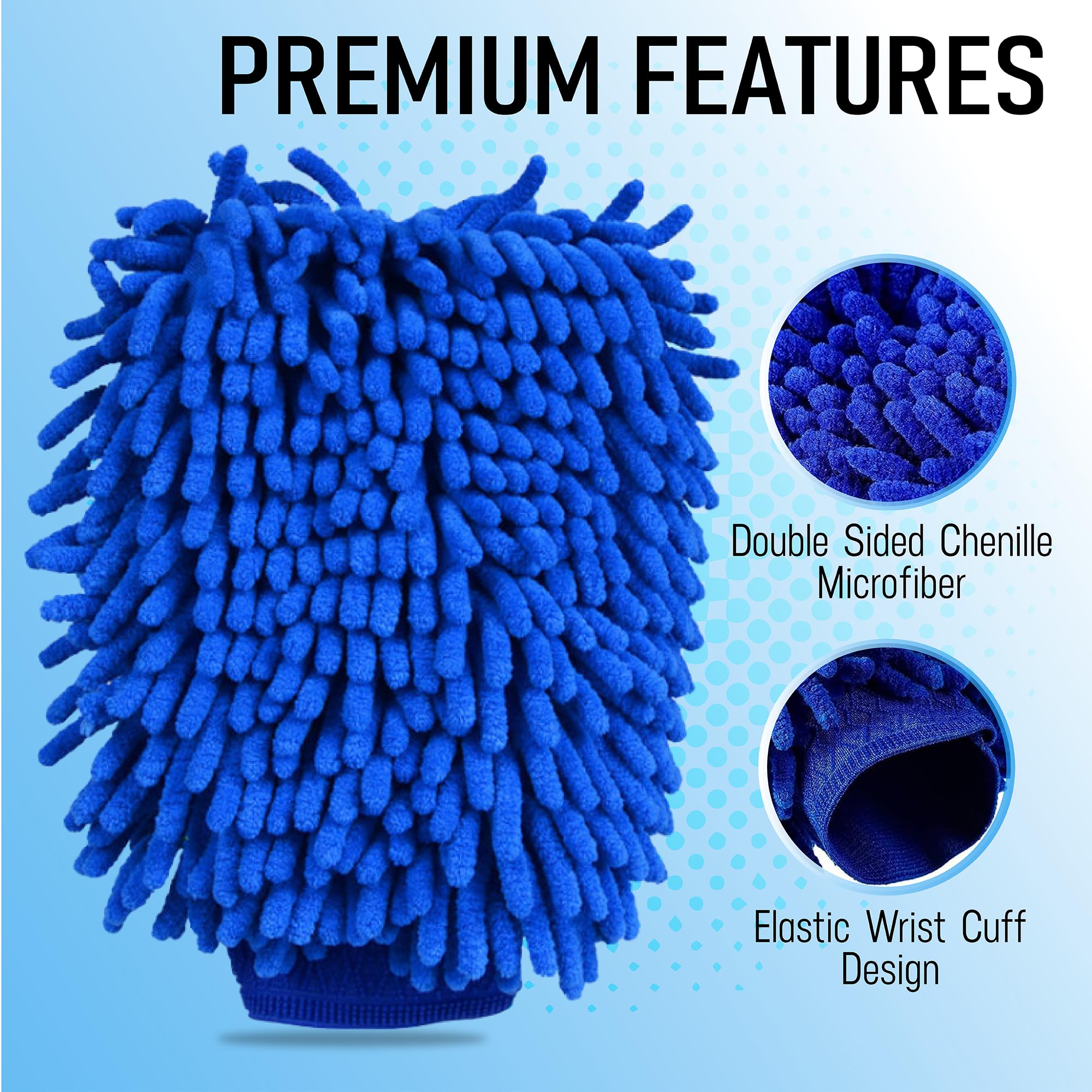 Ultra Plush Microfiber Car Wash Mitt - Scratch-Free, Lint-Free, Extra Absorbent, Machine Washable - Detailing Chenille Cleaning