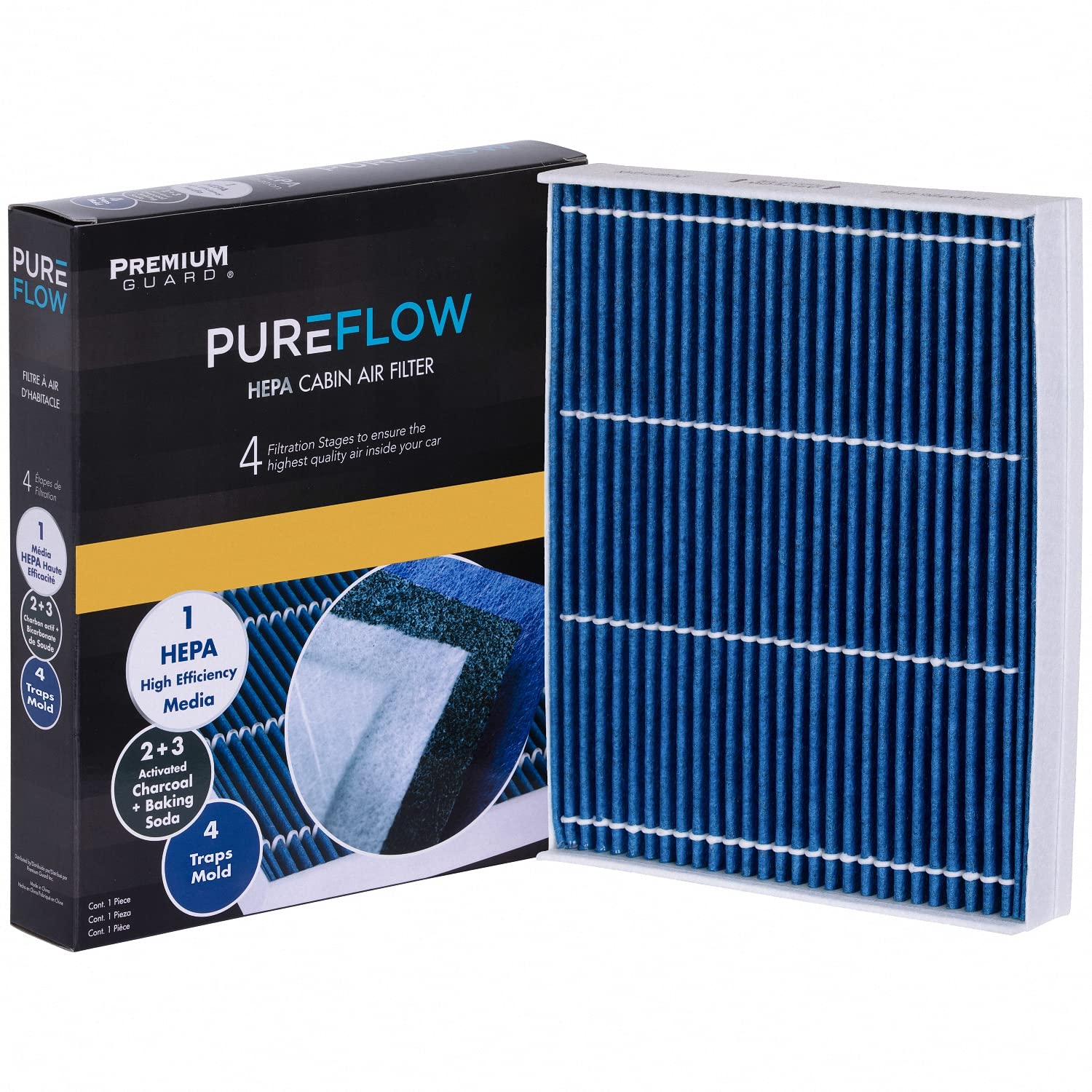 Premium Guard HEPA Cabin Air Filter PC8214HX, Fits 2022-21 Ford F-600 Super Duty, 1 Count, Pureflow Material