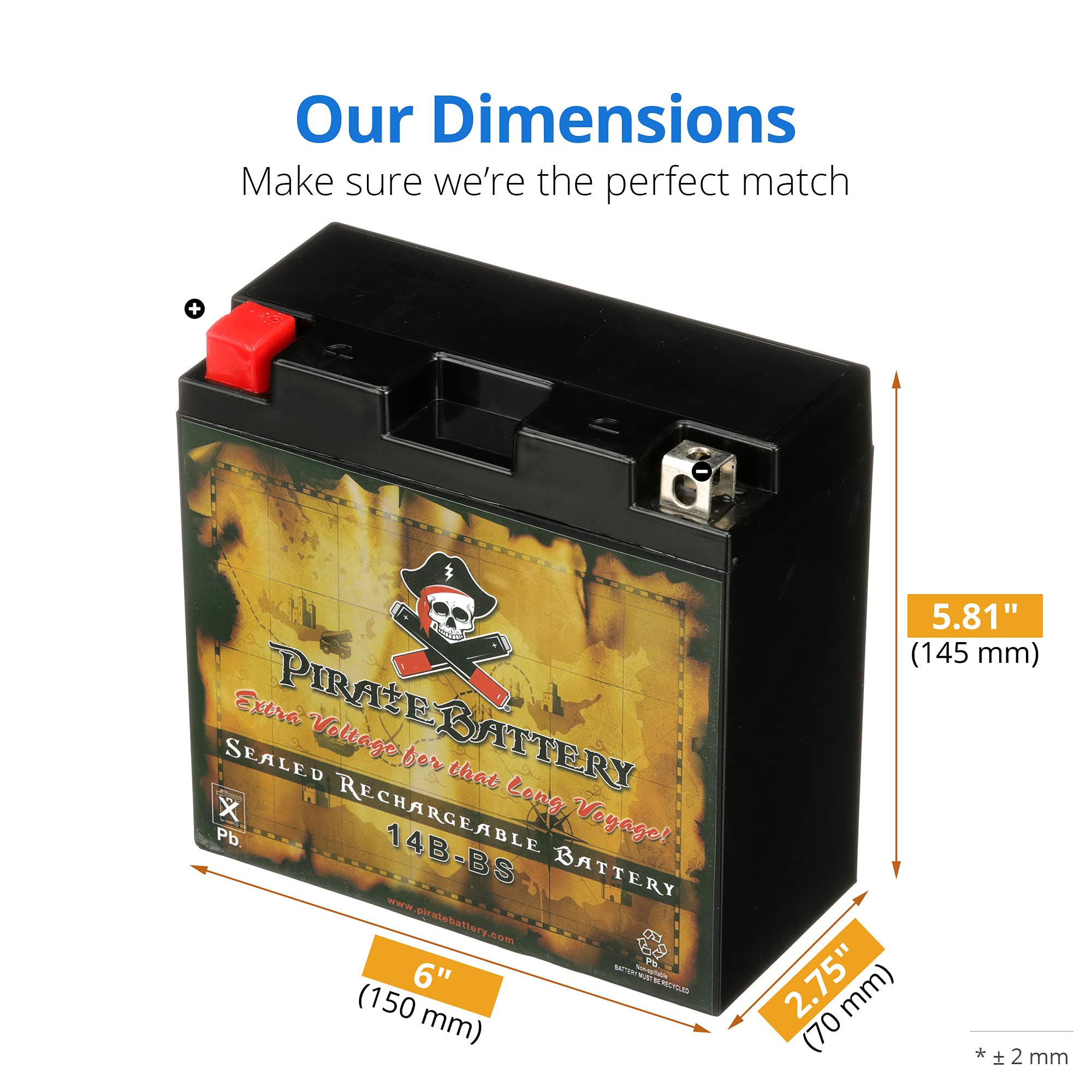 Pirate Battery Yt14B-Bs Maintenance-Free 12V 12Ah Battery Replacement For Atv, Motorcycle, Jet Skis, Scooter, Utv, And More - Nu
