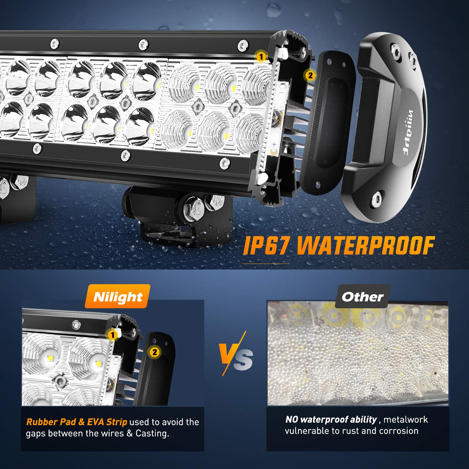 Nilight Led Light Bar 12 Inch 72W Spot Flood Combo Off Road Lights Driving Fog Led Pods Lights With 16Awg Wiring Harness Kit-2 L