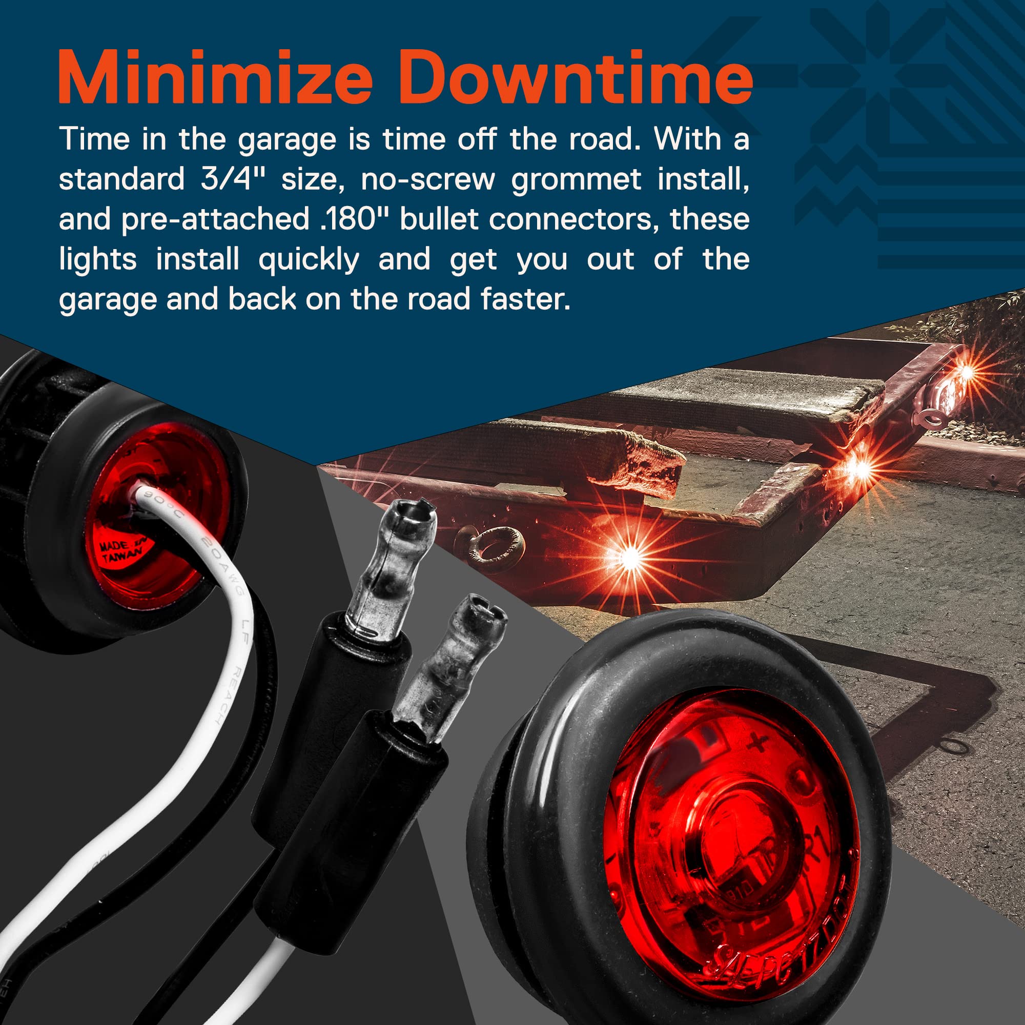 True Mods 8Pc 3/4'' Inch Round Red Trailer 12V Led Marker Light [Dot Fmvss 108] [Sae P2Pc] [Semi-Spherical Output] [Ip67 Waterpr