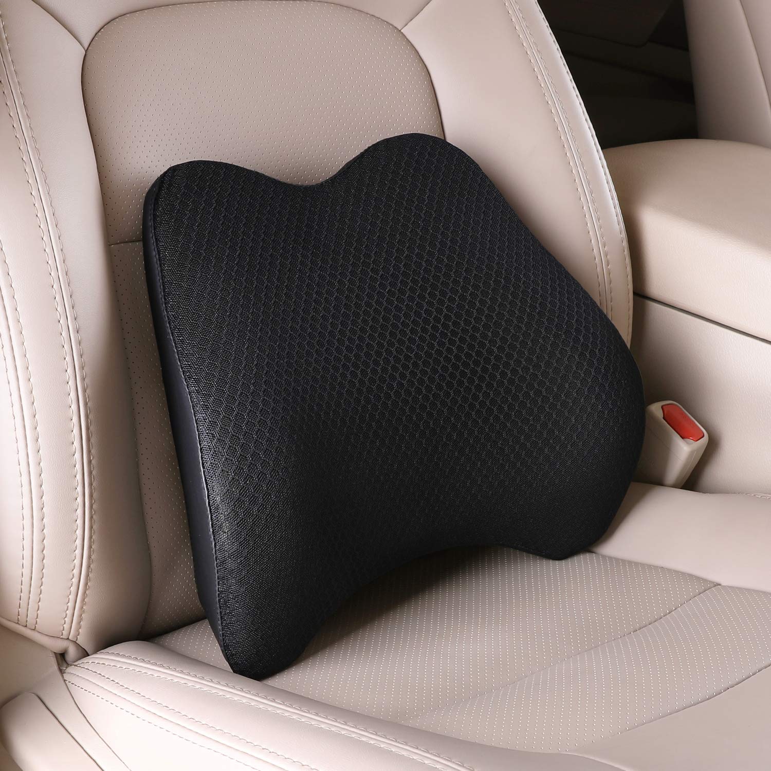 Tishijie Memory Foam Lumbar Support Pillow For Car - Back Support For Car Seat (Black)