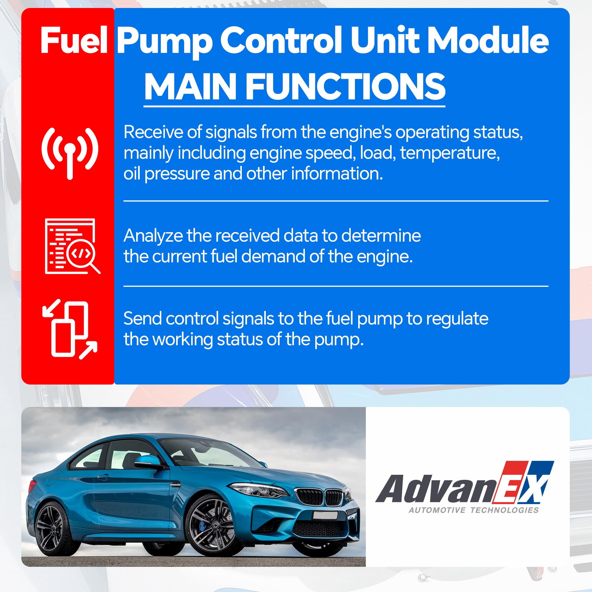 AdvanEX 16147276073 Fuel Pump Control Unit Module Compatible with BMW X3/X4/X5/X6, 228i, 320i/328i/335i, 428i/435i, 528i/530i/55