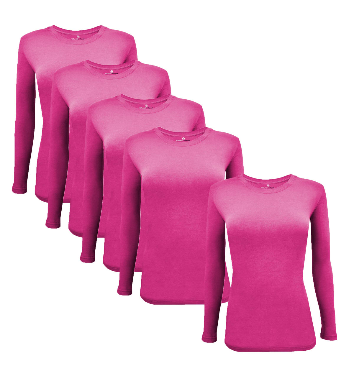 Natural Uniforms Womens Under Scrub Tee Crew Neck Long Sleeve T-Shirt-5-Pack (X-Small, 5 Pack- Hot Pink)