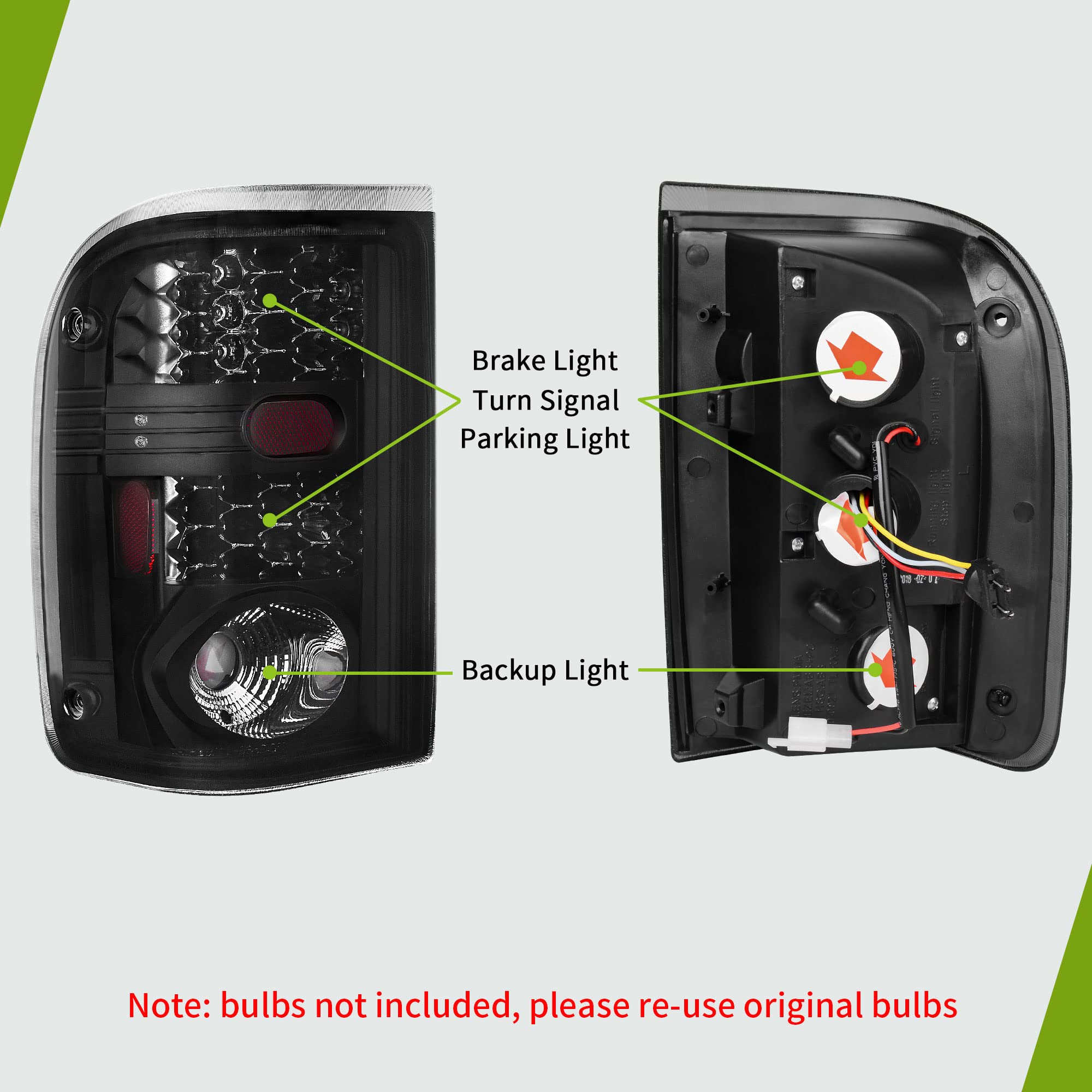 Autosaver88 Led Tail Lights Compatible With Ford Ranger 2001 2002 2003 2004 2005, Tail Lamps Black Smoke Replacement Assembly Left + Right Pair