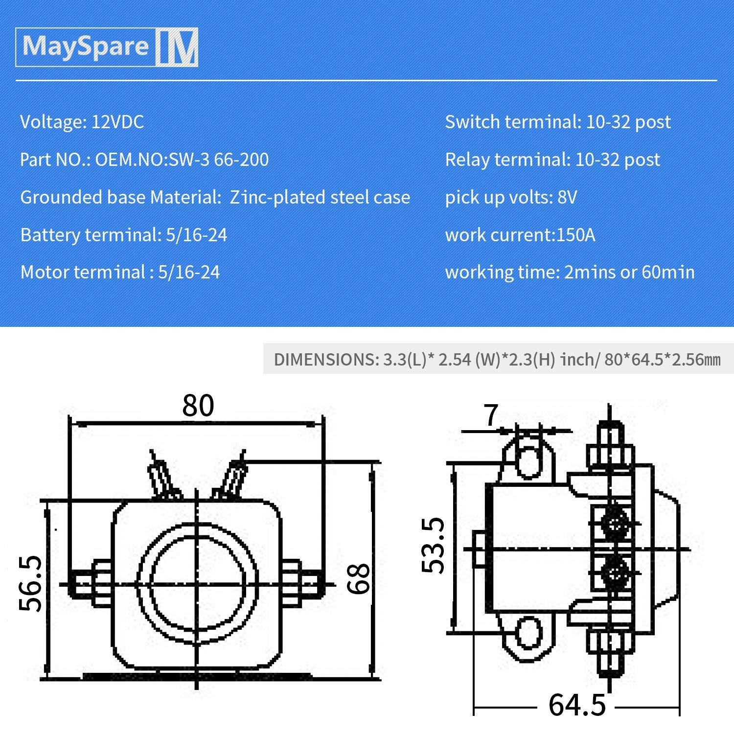 Mayspare Starter Solenoid Relay Sw-3 Fit Ford Jeep Lincoln Mercury 4 Terminal Hot Rod Starter Solenoid Relay Heavy Duty 12V