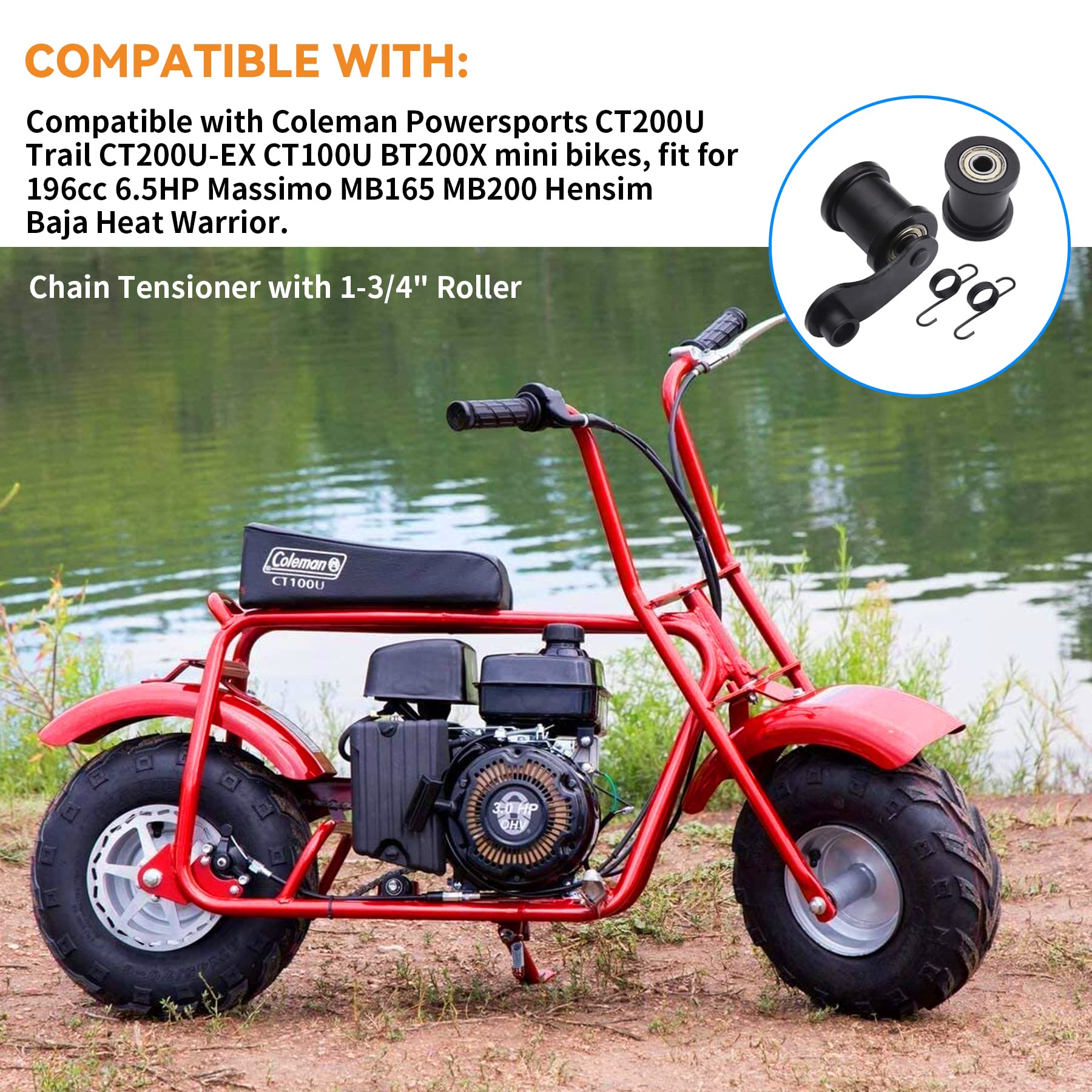 Stylemafia Chain Tensioner With 1-3/4' Roller Fit For Jackshaft Coleman Ct100U Ct200U Trail Ct200U-Ex 196Cc 6.5Hp Massimo Mb165 Mb200 Hensim Baja Heat Warrior Powersports Mini Bikes