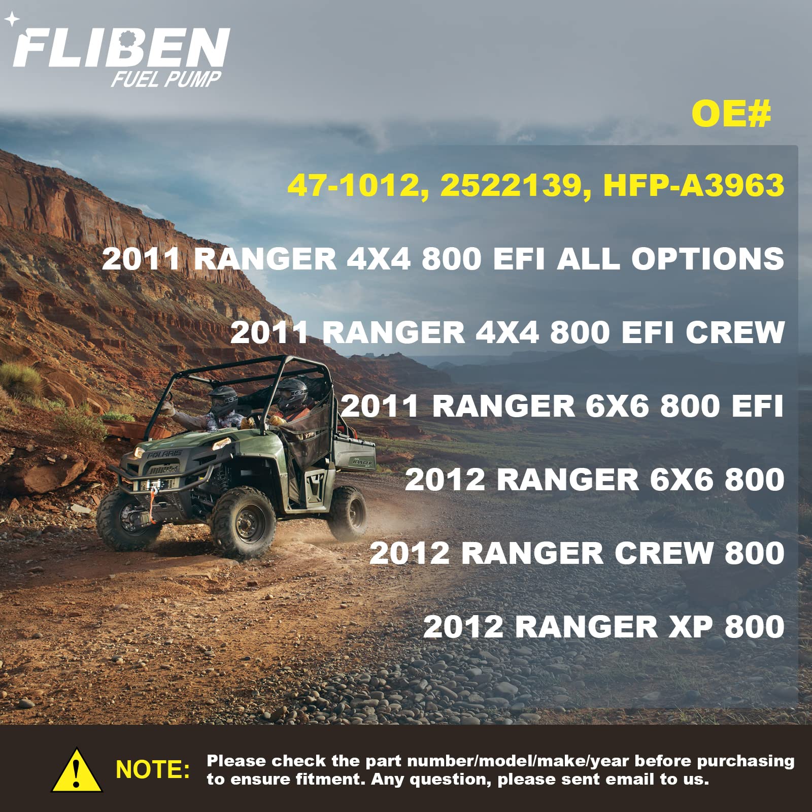 47-1012 Fuel Pump Assembly Compatible With Polaris Ranger 800 Efi/Efi Crew/Xp 4X4 6X6 2011 2012 2522139