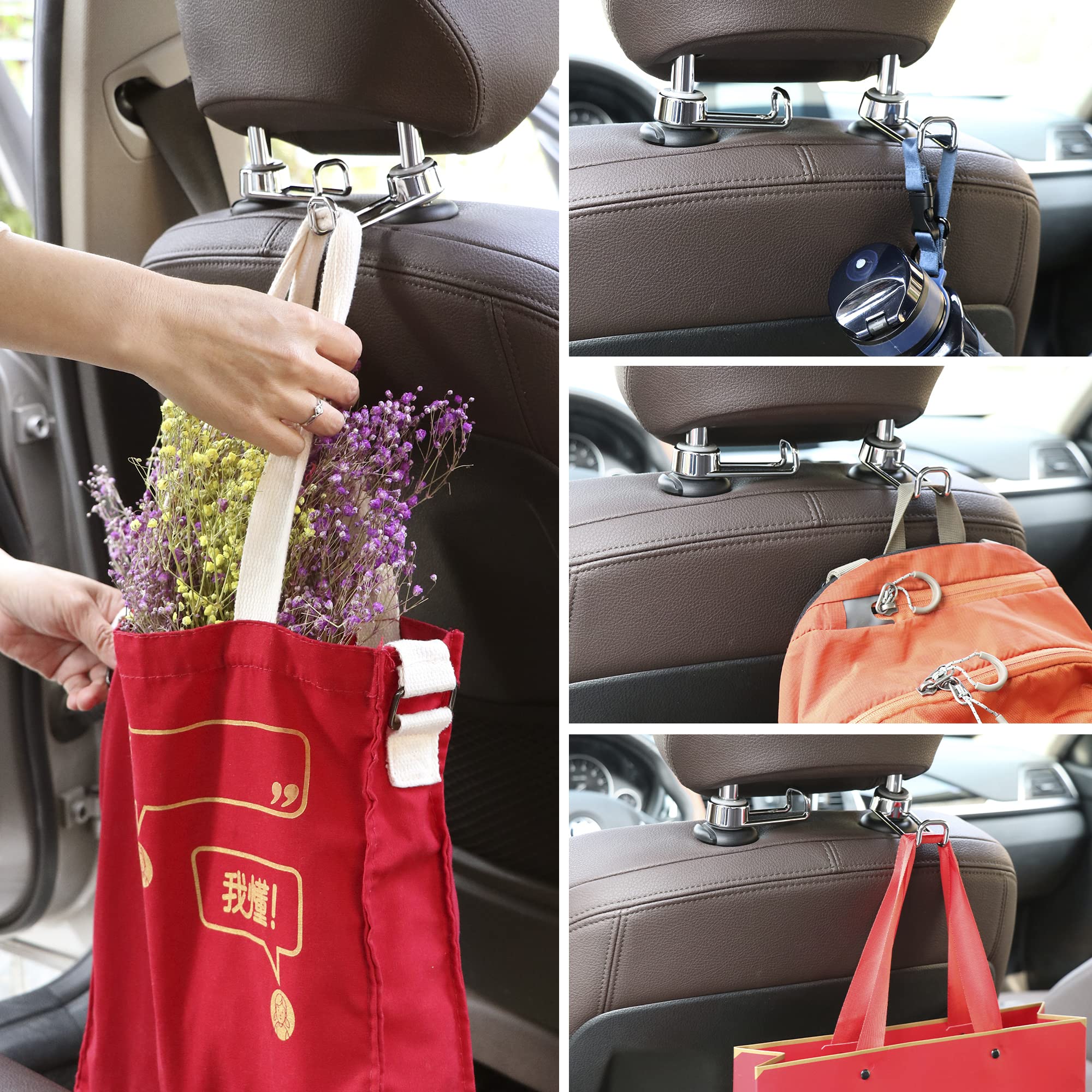 sentoto Multi-Functional Car Purse Hook - Headrest Hooks, Removable, Say Goodbye to Messy Space - Bright Silver