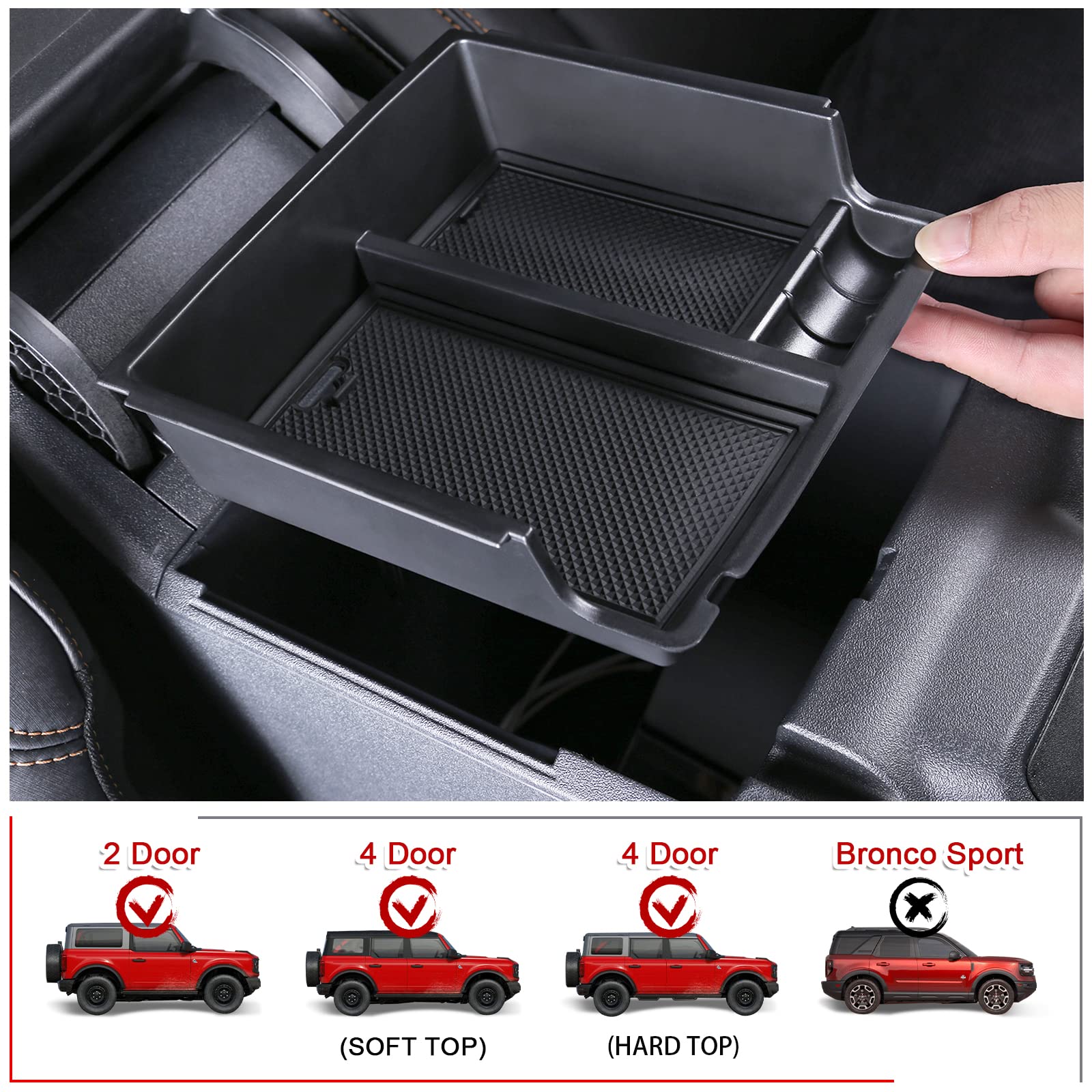Mabett Center Console Organizer Compatible With Ford Bronco 2021 2022 2023 2024, Armrest Storage Box Fit Bronco Accessories 2/4-Door, Insert Upper Tray Black