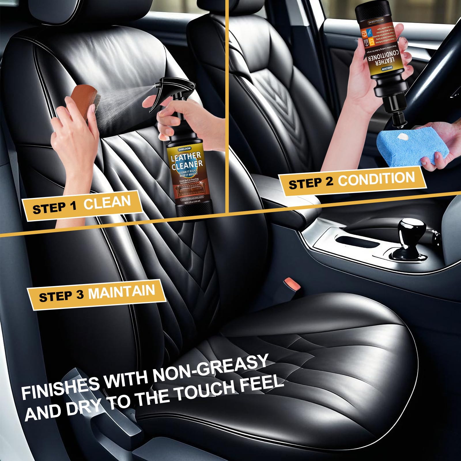 SHIELDOM Leather Cleaner and Conditioner Leather Care Detailing Kit to Clean, Soften, Protect & Restore Leathercraft - UV Protec