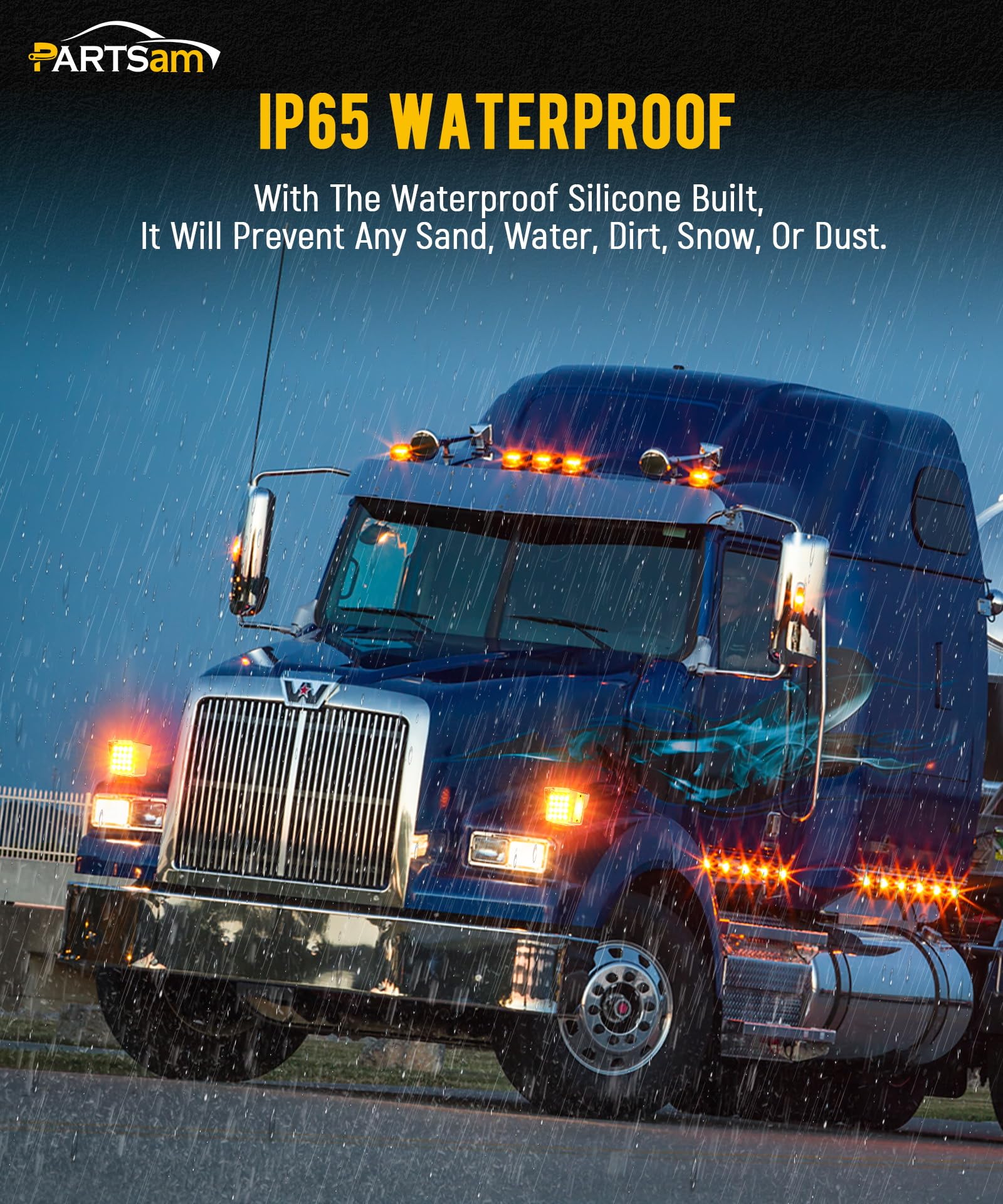 Partsam Pair Truck Trailer 52 Led Red/Amber Square Double Face Pedestal Fender Stop Turn Tail Lights Three Stud Mount Bezel Viso