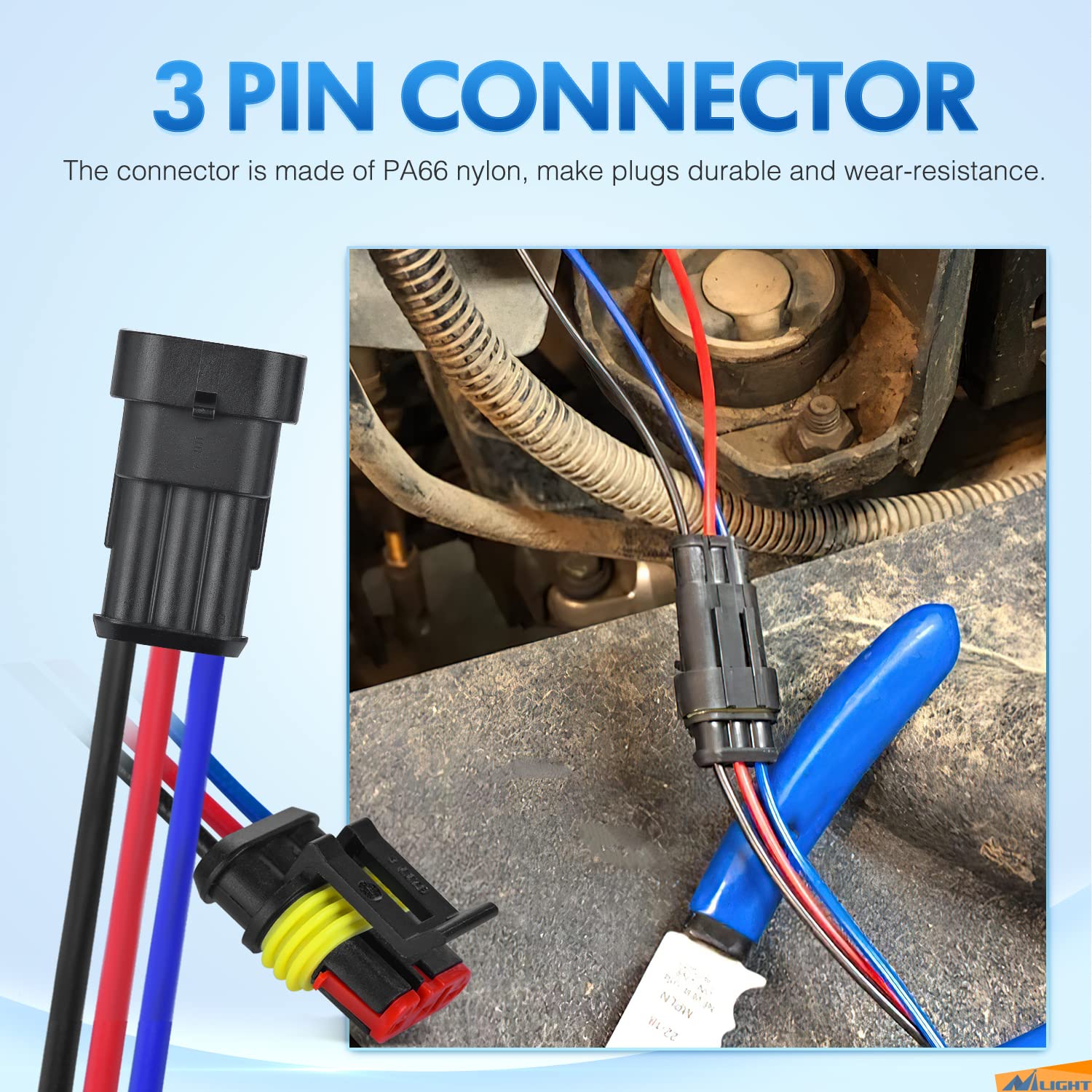 Nilight 3Pin Electrical Wire Connectors Male And Female Plug Socket Quick Disconnect Waterproof Play Terminals For Automotive Ca
