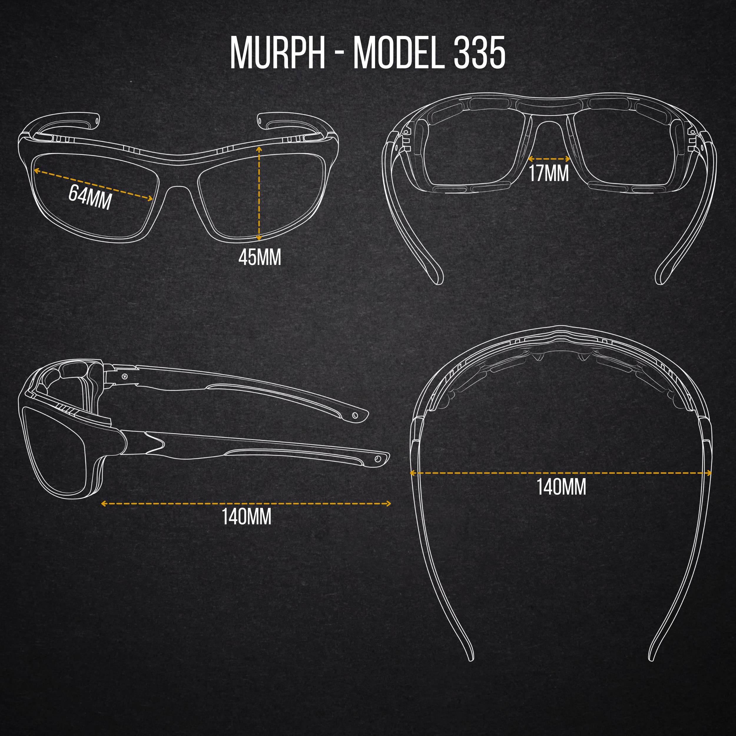 Wynd Blocker Airdam Sunglasses Motorcycle Riding, Driving, Fishing, Boating Wrap (Black Matte, Yellow)