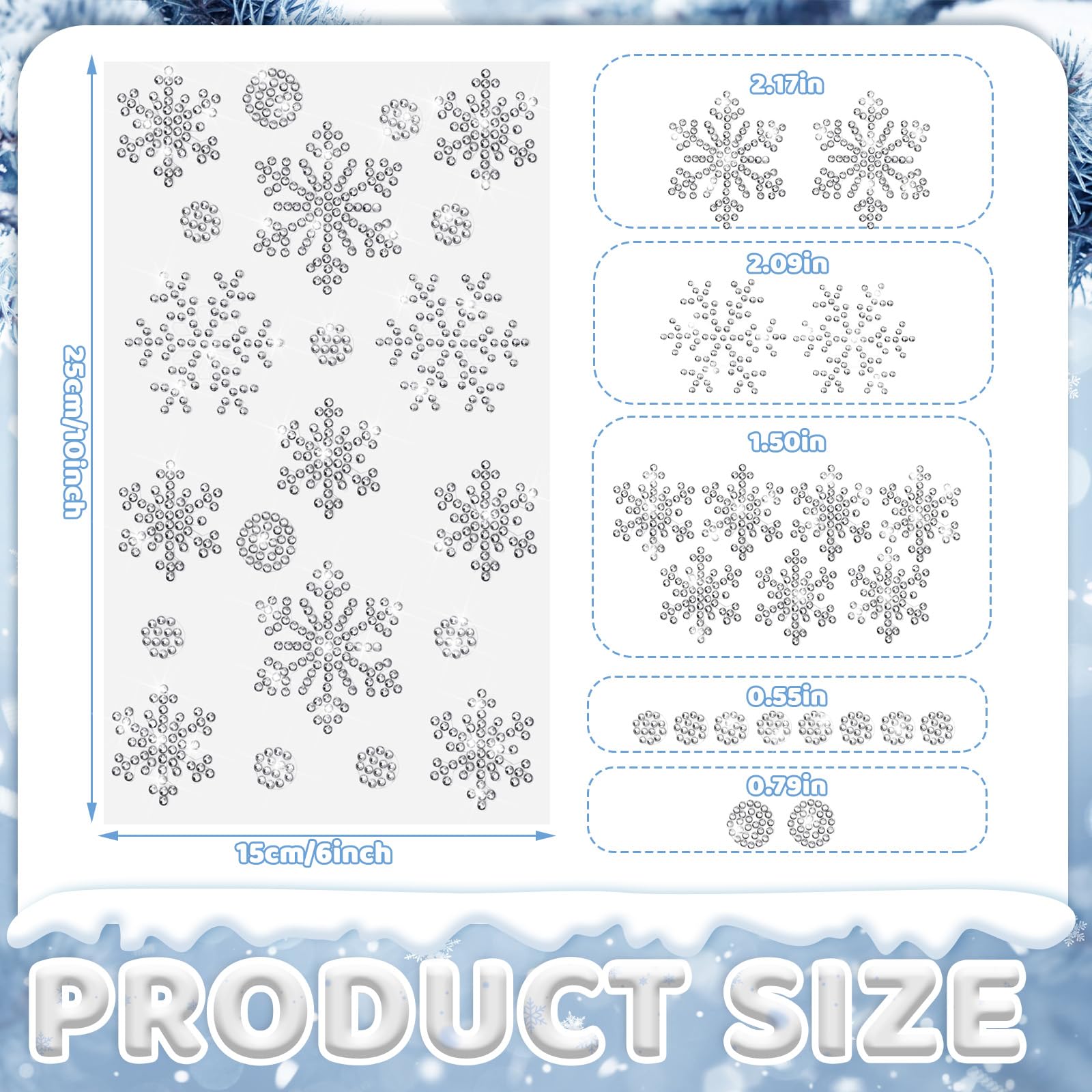 Epakh 84 Pcs Rhinestone Snowflake Stickers Winter Snowflake Stickers Decoration Crafts Glitter Crystal Decals For Winter Holiday