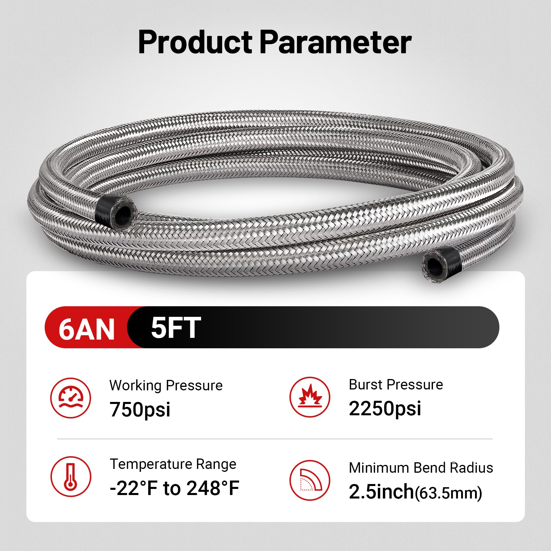 Evil Energy 6An Fuel Line, An6 Braided Fuel Hose Nylon Cpe 5Ft Silver