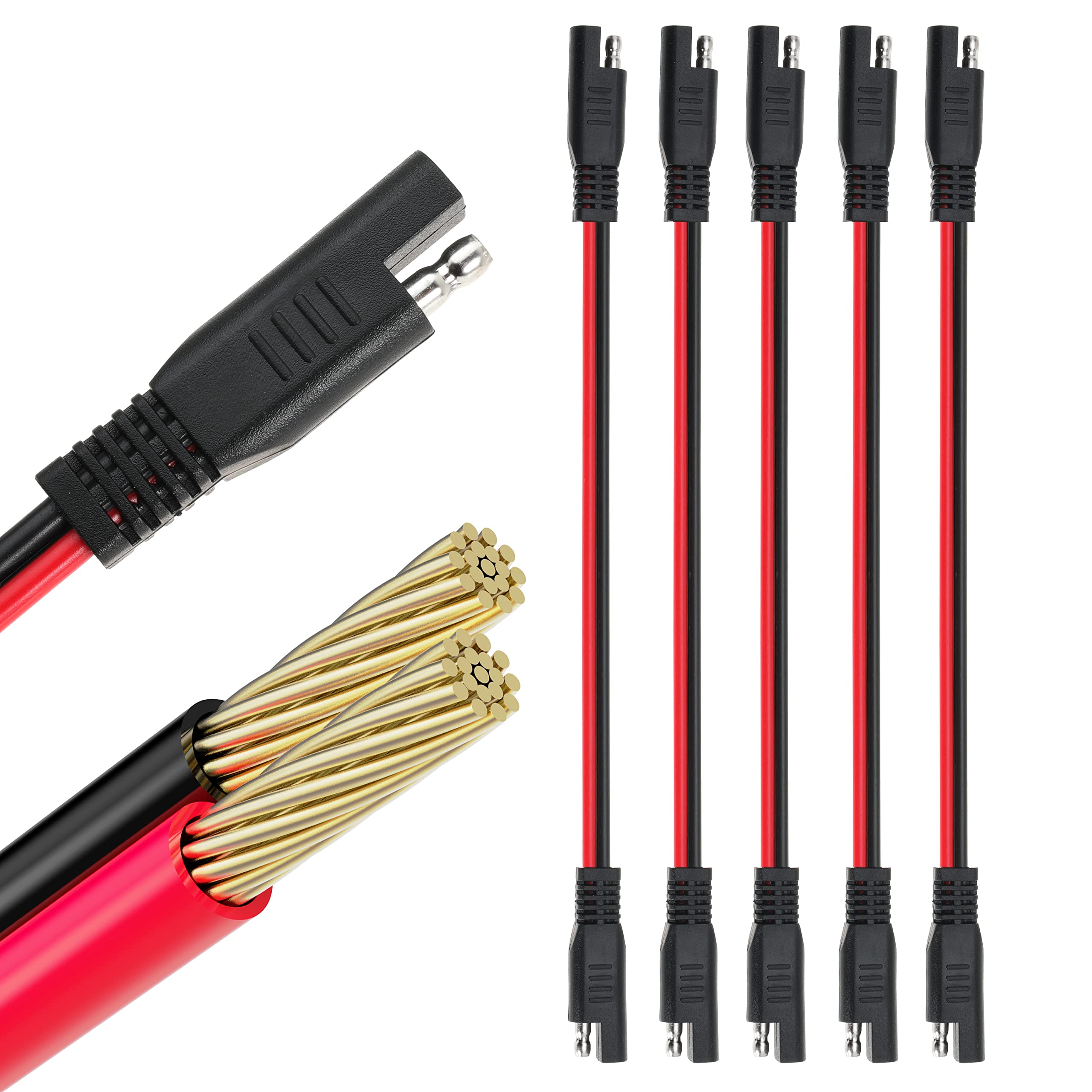 Gopayia 12 Awg Sae To Sae Extension Cable 12 Gauge 2-Pin Sae Connector Extension Cord With Dual Head Plug For Solar Panel Automo