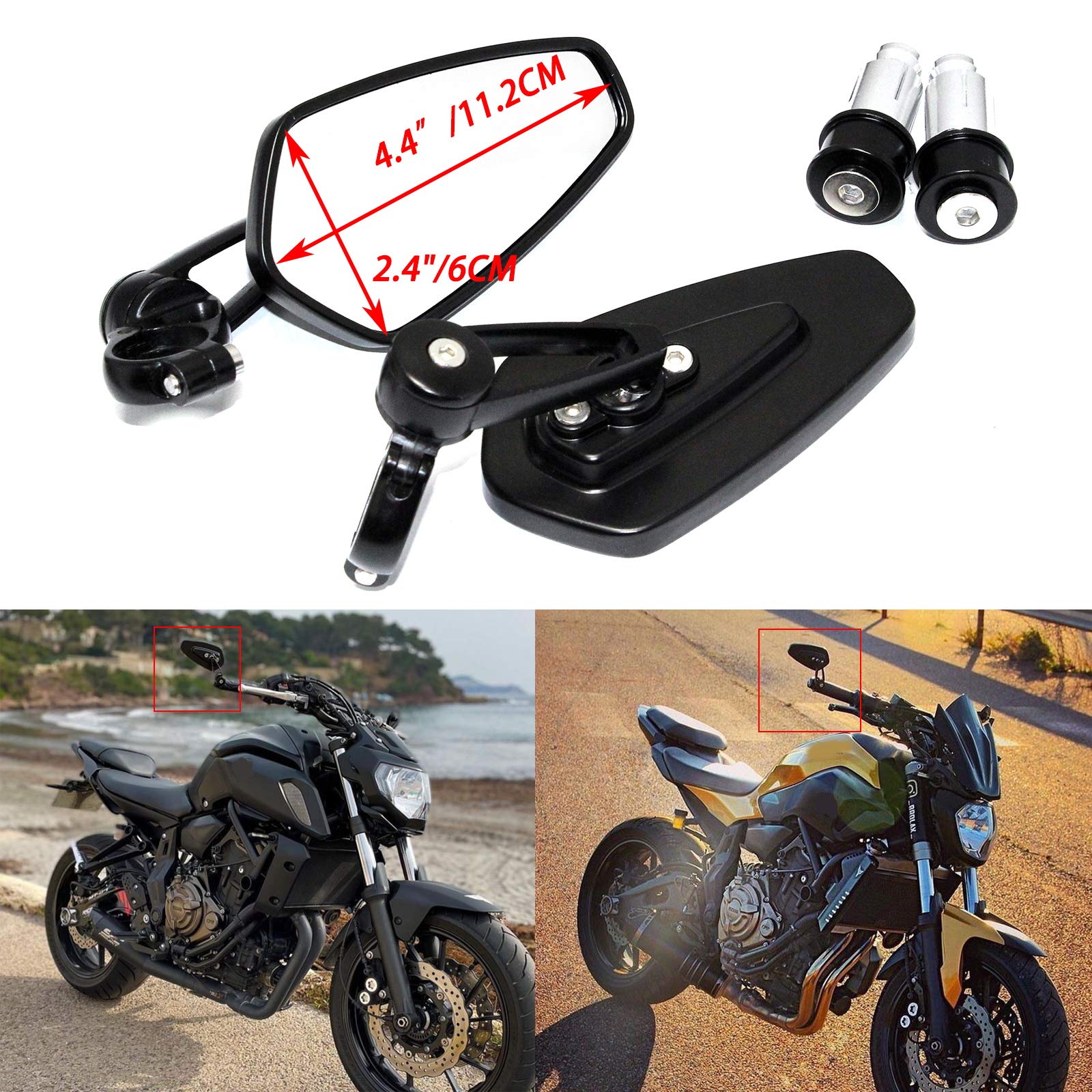 Rich Choices Black 22mm 7/8 Bar End Rear View Mirrors for GROM, MSX125, CB500F, Z125 Pro, Z650, Z750, Z800,
