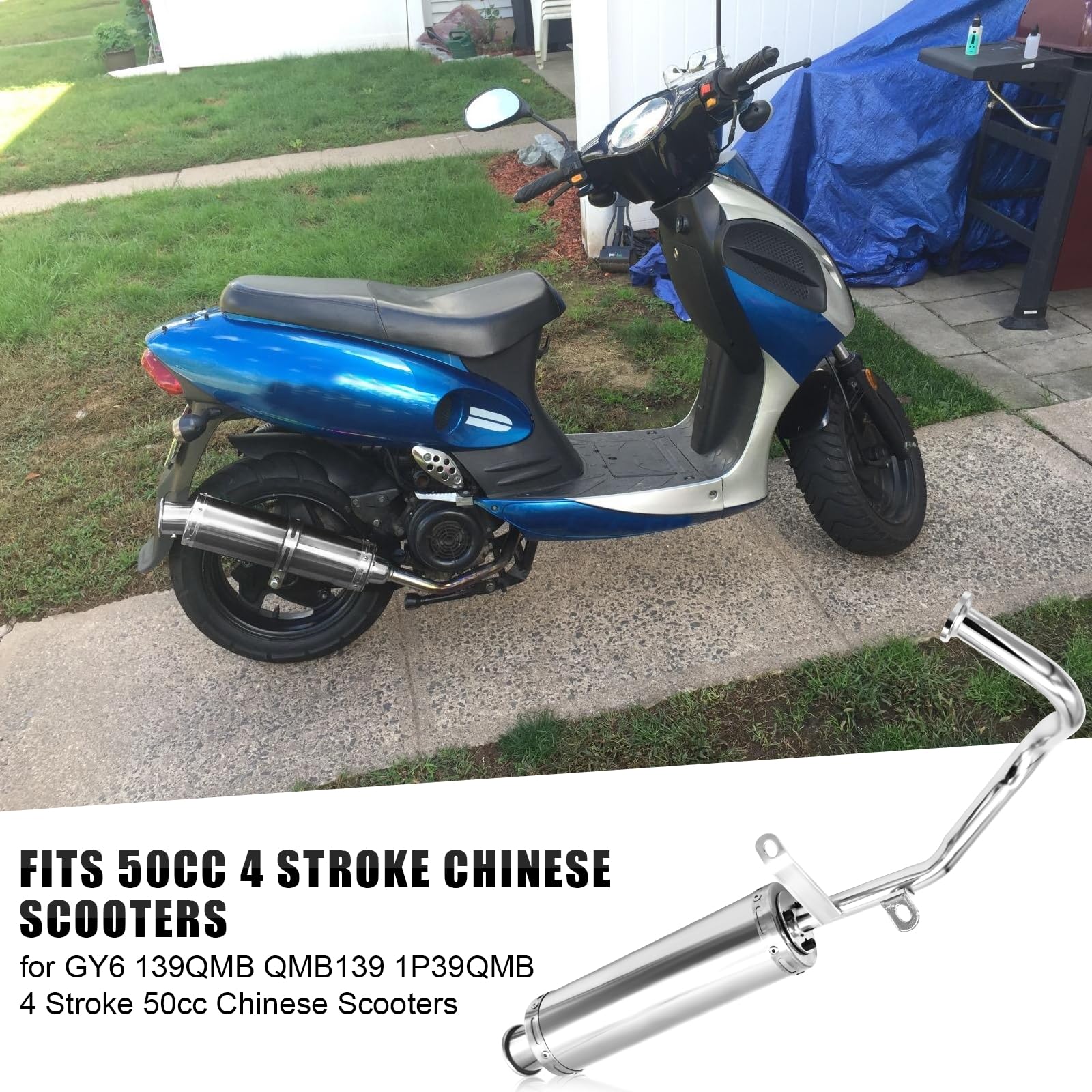 Wai Danie Motorcycle Exhaust Muffler Scooter Performance Exhaust Stainless Pipe For GY6 4 Stroke 50CC 80CC 100CC Scooter QMB139