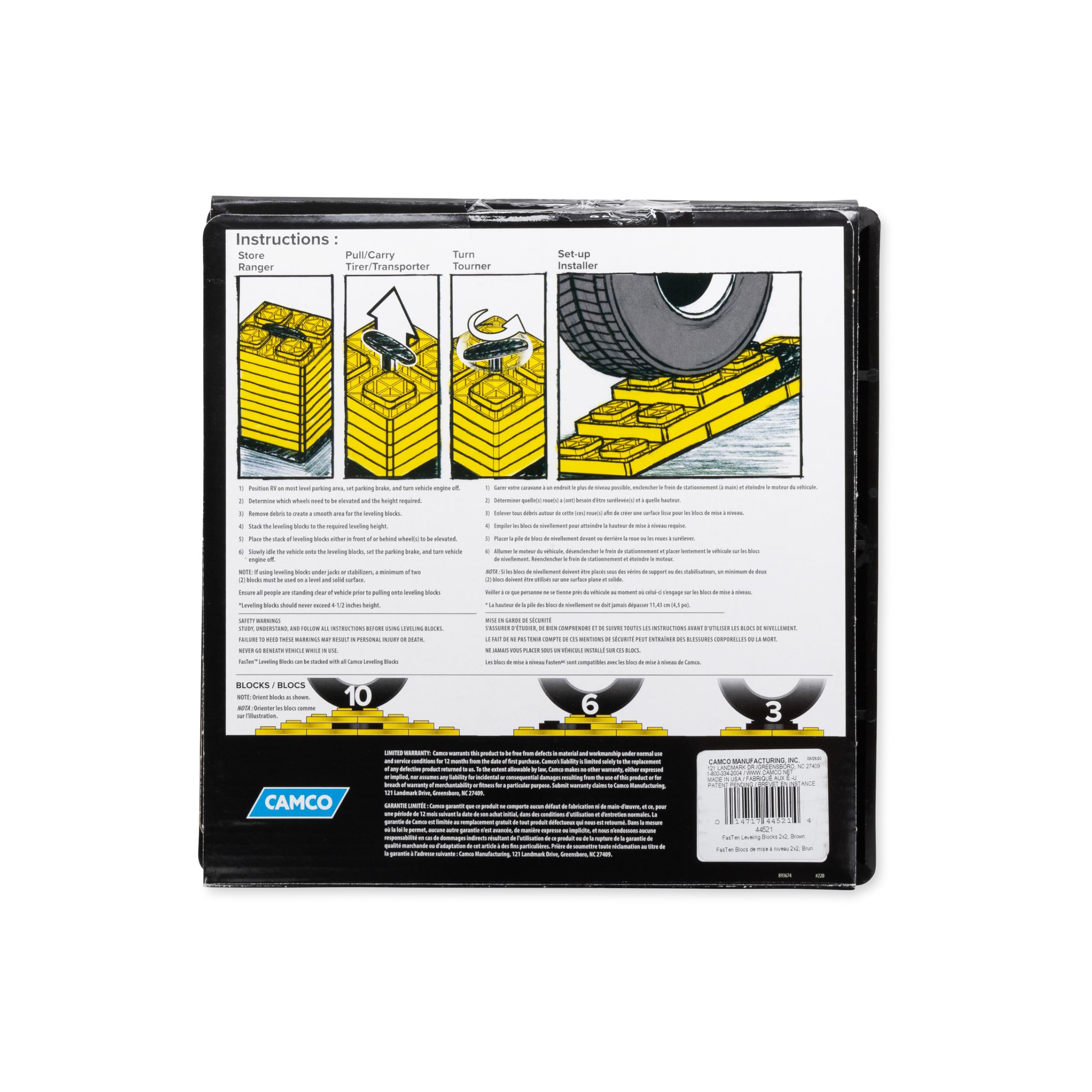 Camco Fasten Camper/Rv Leveling Blocks - Features Interlocking Design For Customizable Height - Carrying Handle Twists To Secure