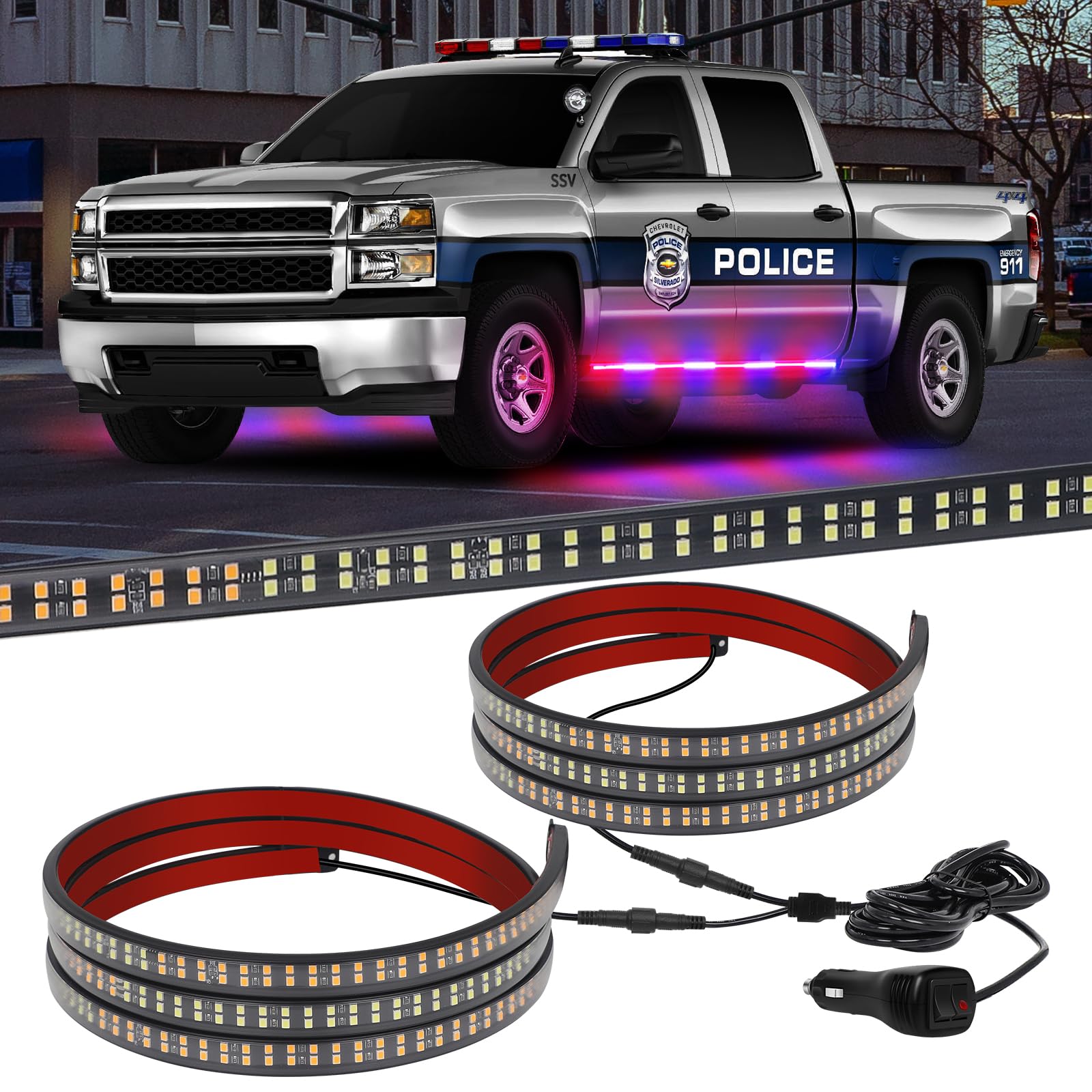 Xridonsen 2Pcs 70 Inch Emergency Truck Police Lights Strip 864 Led Running Board Strobe Lights Red Blue Police Lights Flashing W