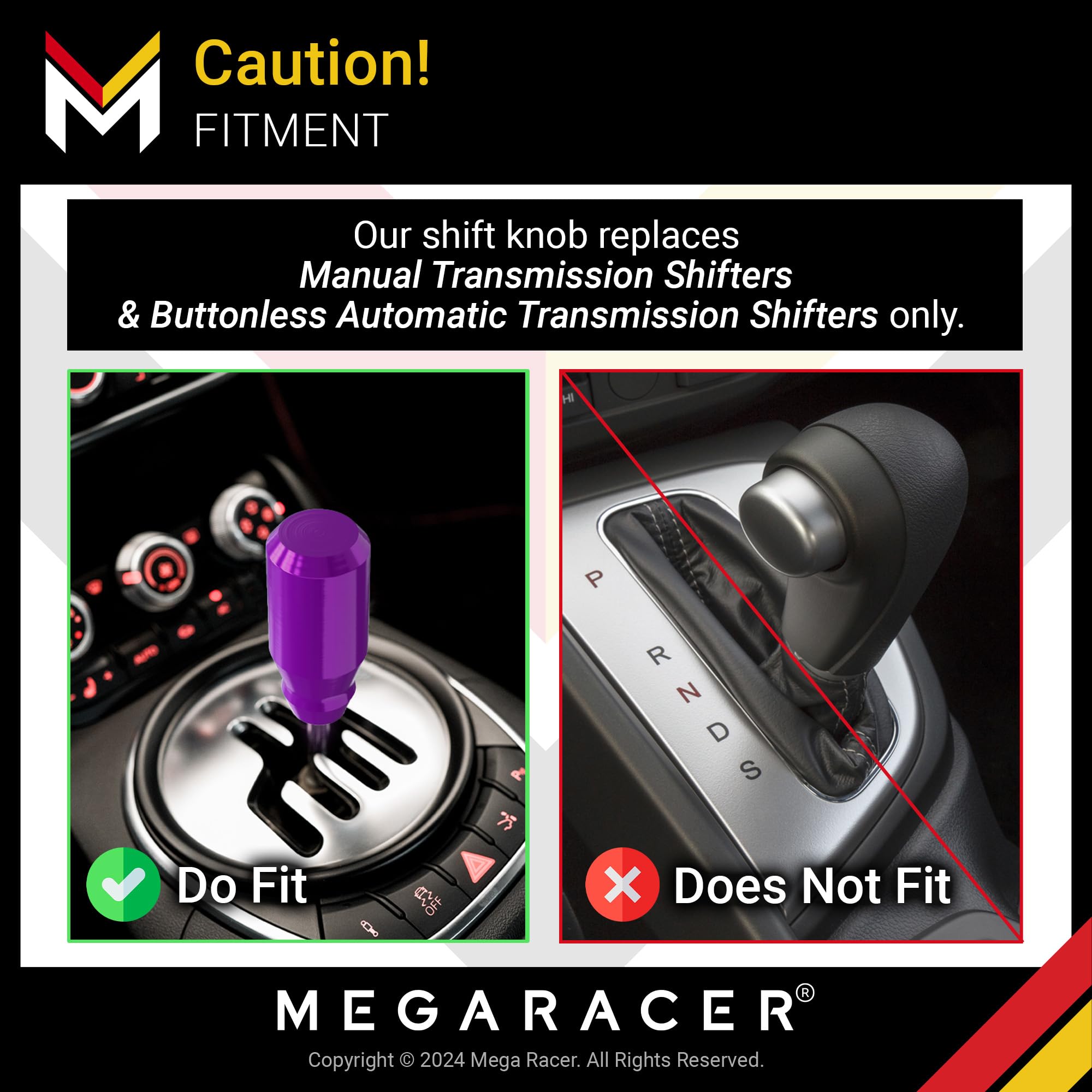 Mega Racer 8cm Purple Aluminum Shift Knob - for Buttonless Automatic and 4, 5 and 6 Speed Manual Transmission Vehicles, Interior