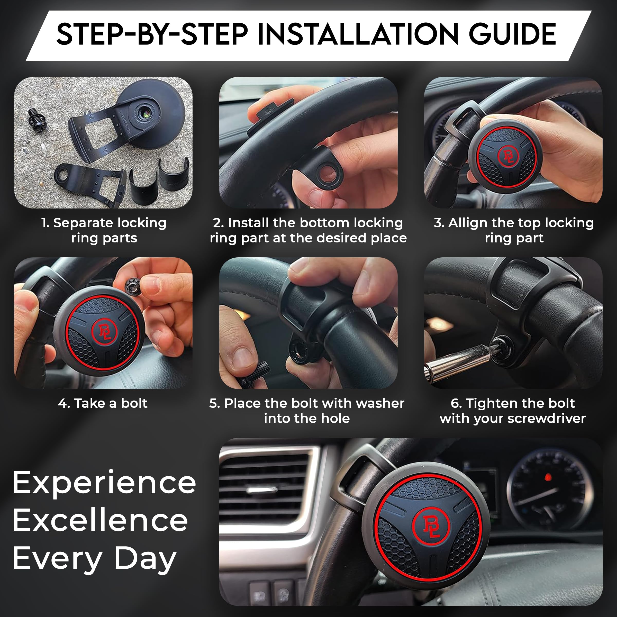 Fouring BL Steering Wheel Knob Spinner - Universal Non-Slip Fit, ABS & Premium Silicone Finish Suicide Knob with Metal Ball Bear