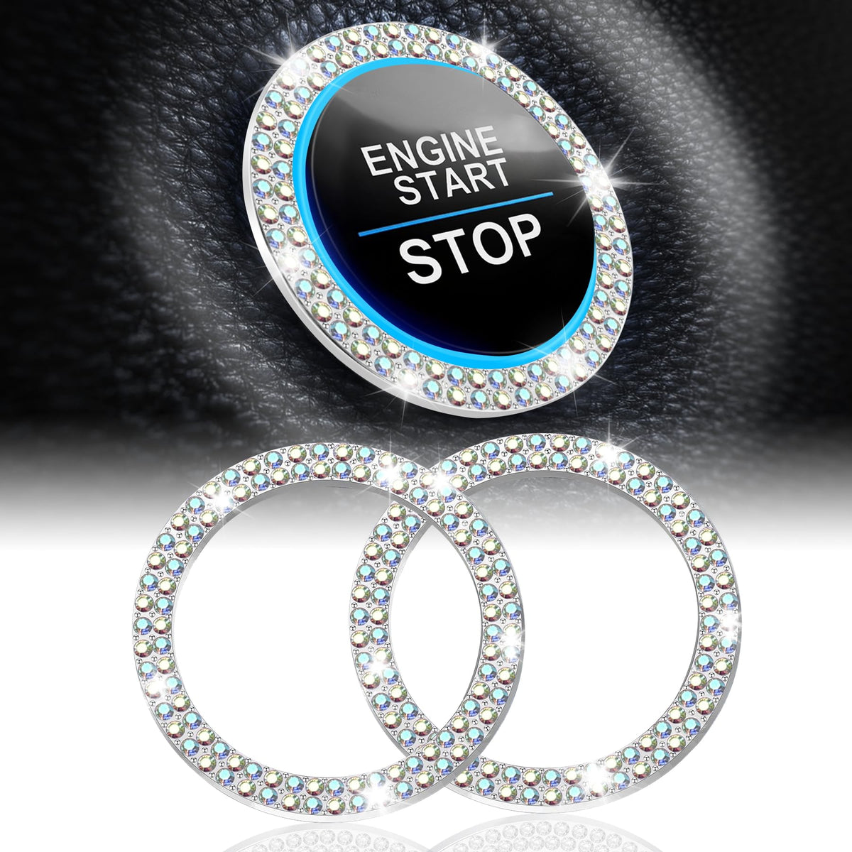 LivTee 1 PCS Crystal Double Rhinestone Car Engine Start Stop Decoration Ring, car Accessories, Push to Start Button, Key Ignitio