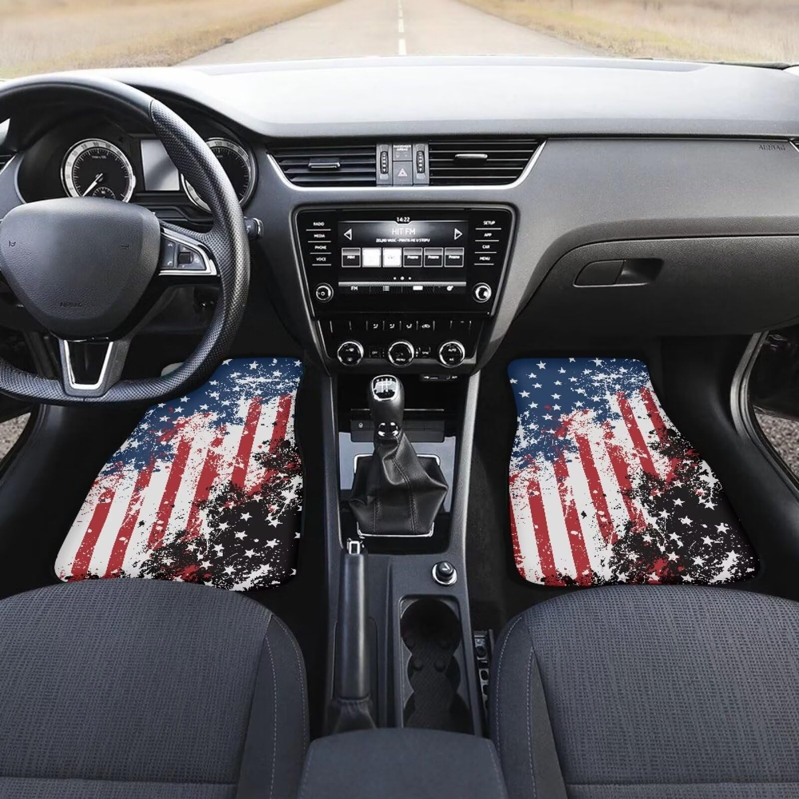 ELEQIN American Flag Interior Rug Non Slip Rubber Backing Heel Pad for Protection Womens Easy Clean Front Car Doormats, Heavy Du