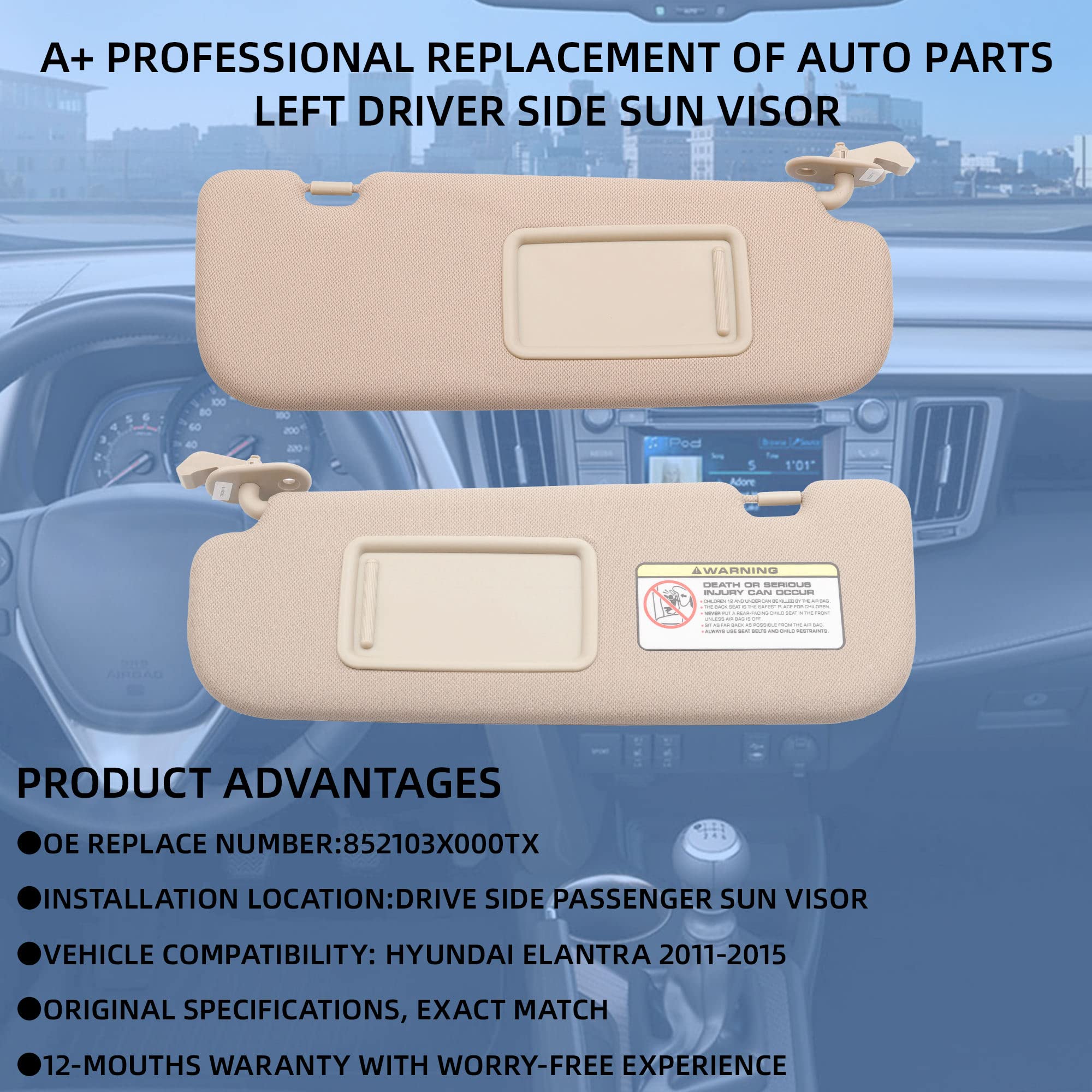Dasbecan Beige Pair Sun Visor Compatible With Hyundai Elantra 2011 2012 2013 2014 2015 Replaces# 852103X000Tx