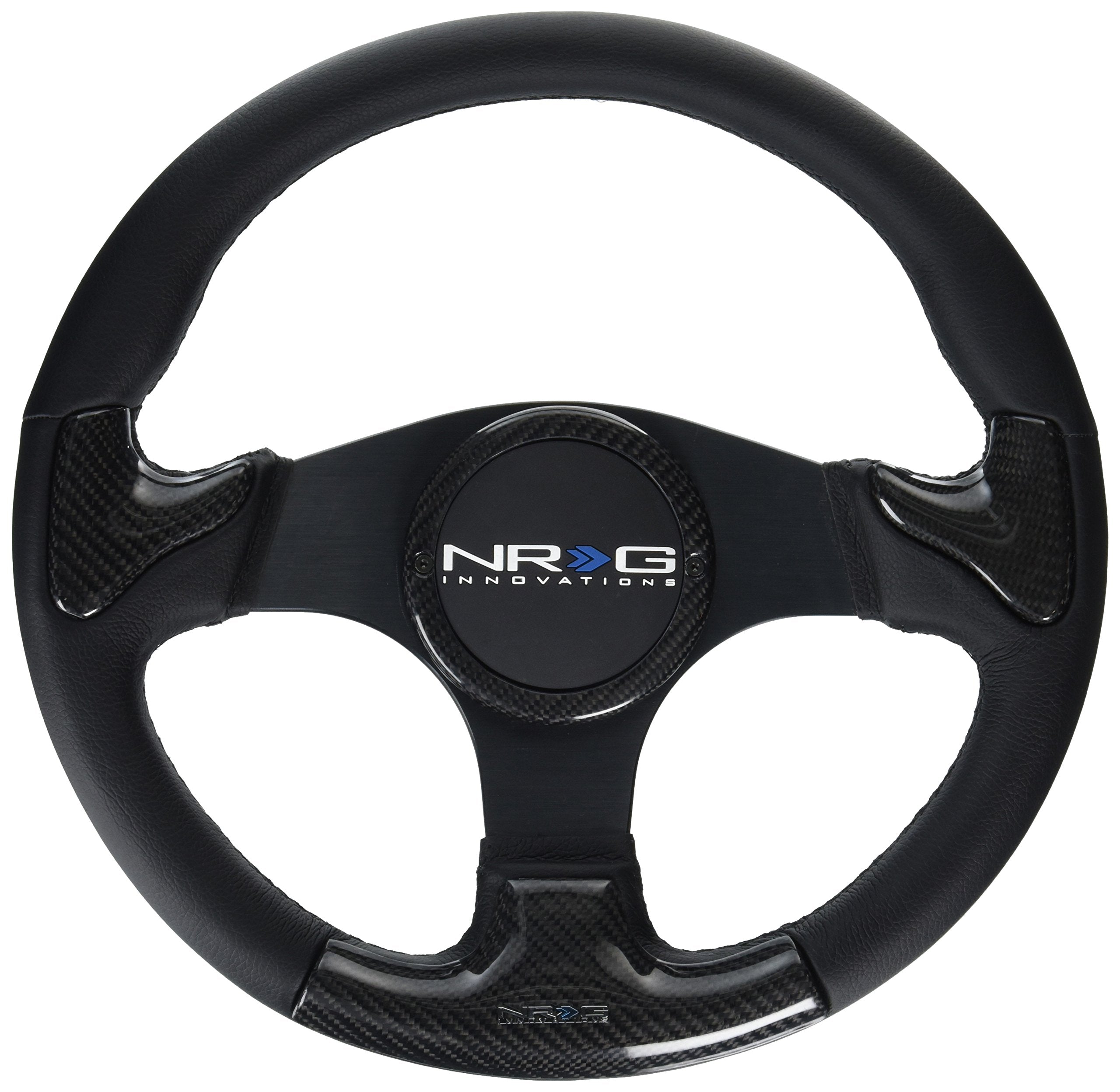 Nrg Innovations St-014Cfbk Carbon Fiber Steering Wheel With Rubber Cover Horn Button (350Mm Black Frame Black Stitching)
