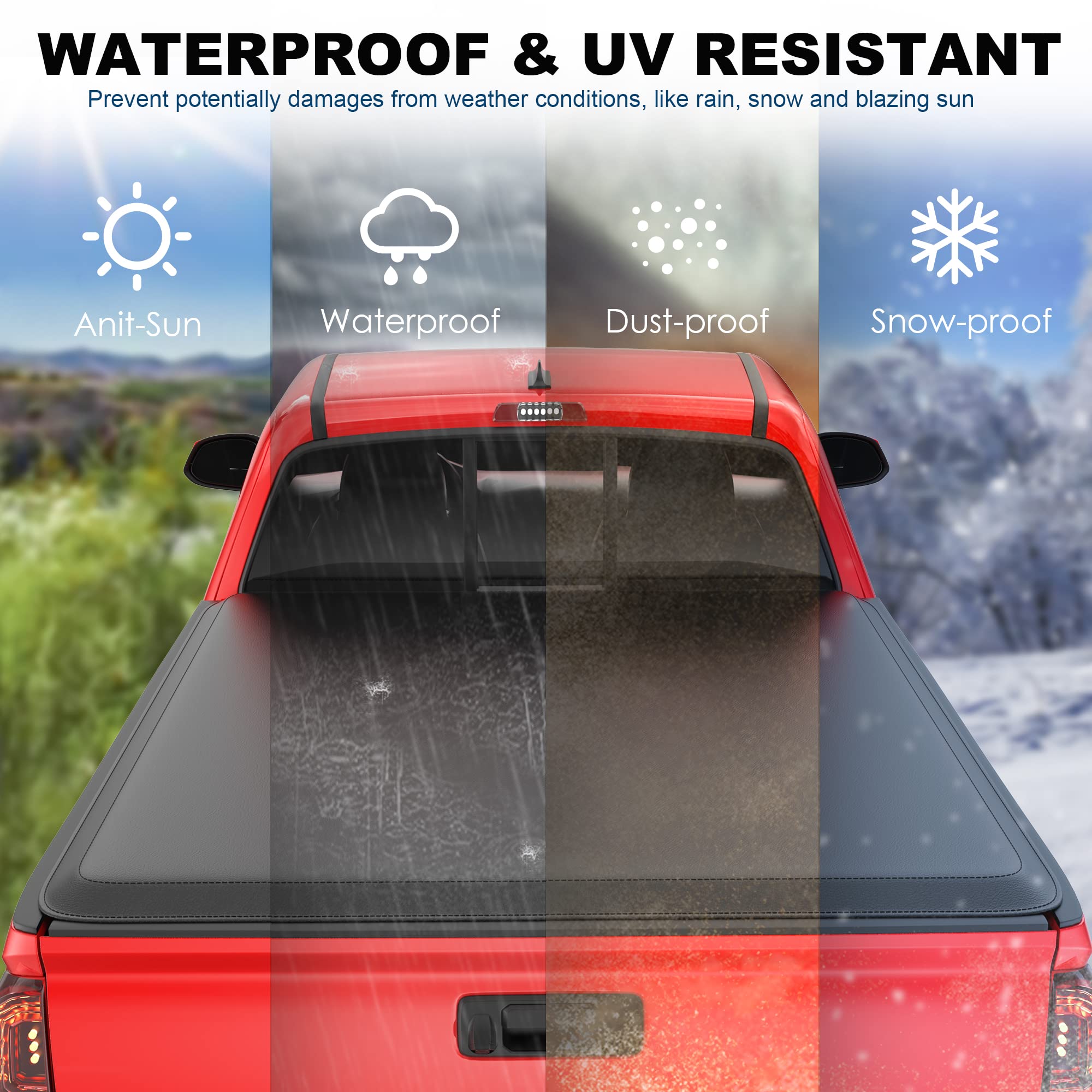 Mostplus Roll-Up Soft Vinyl Truck Bed Tonneau Cover Compatible With 2016-2023 Toyota Tacoma Extra Short Model On Top Fleetside C