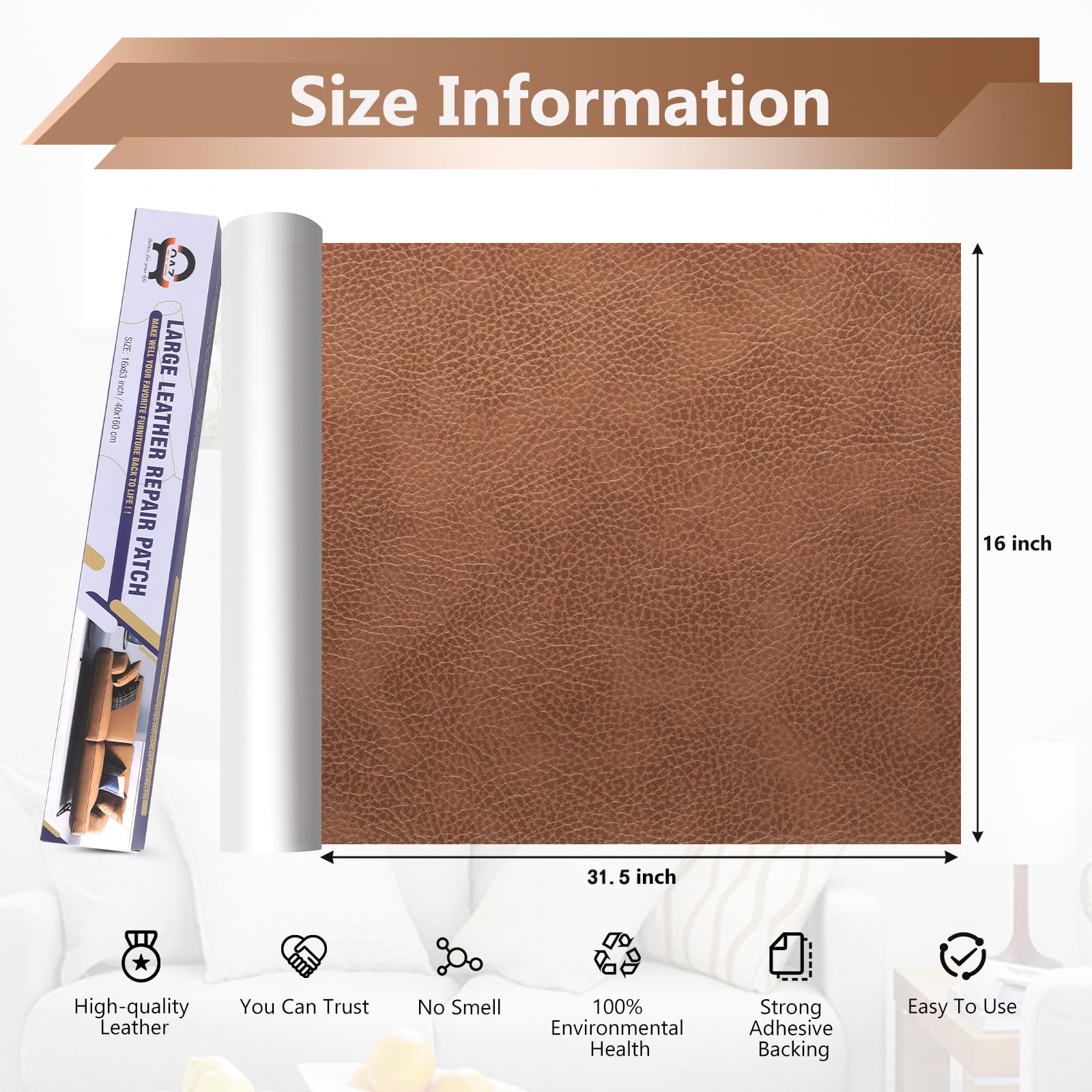 Leather Repair Patch Self Adhesive, 16X31.5 Inch Leather Repair Kit For Furniture, Leather Repair Tape For Car Seat, Sofa, Couch